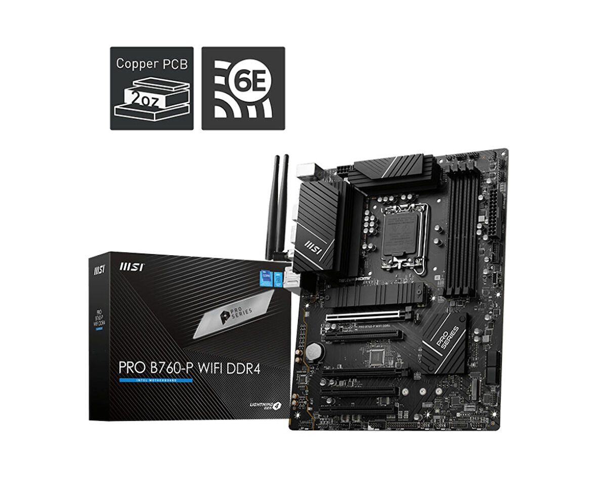 MB PRO PRO B760-P WIFI DDR4 SOKET 1700 DDR4 5333MHZ (OC) PCI-E Gen4 3X M.2 USB3.2 DP HDMI 1x2.5G LAN WI-FI 6E ATX