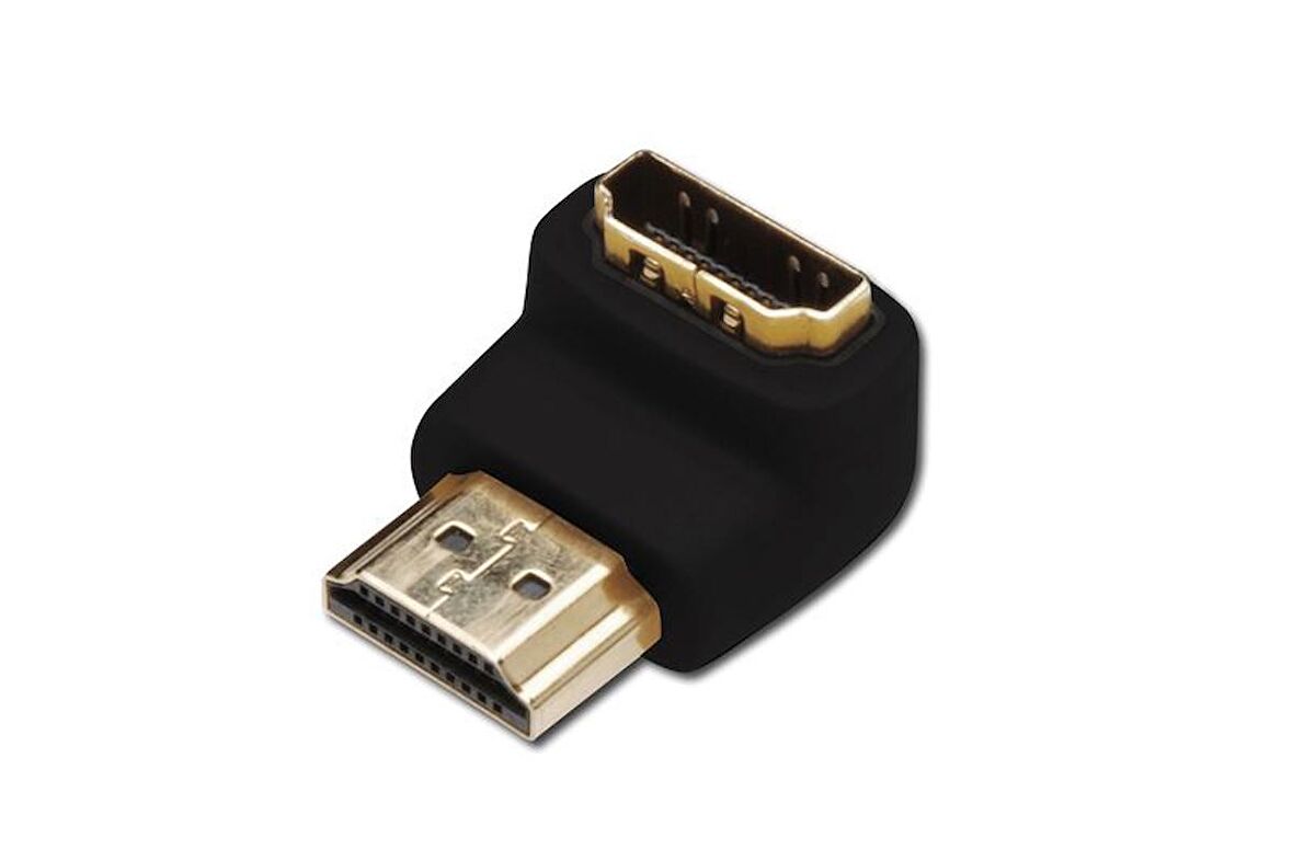 HDMI adaptör, tip A, 90ø açılı M/F, Ultra HD 60p, syh, altın AK-330502-000-S