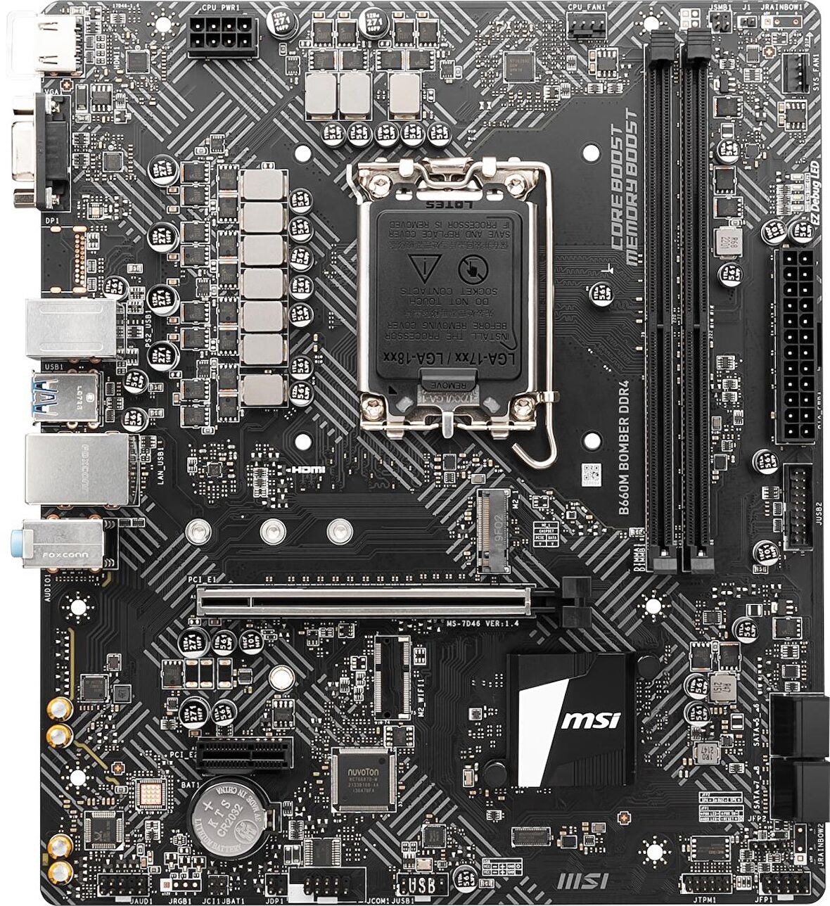 B660M BOMBER DDR4 SOKET 1700 DDR4 4600 (OC) PCI-E Gen 4 ,HDMI VGA M.2 USB3.2 1x1G LAN mATX