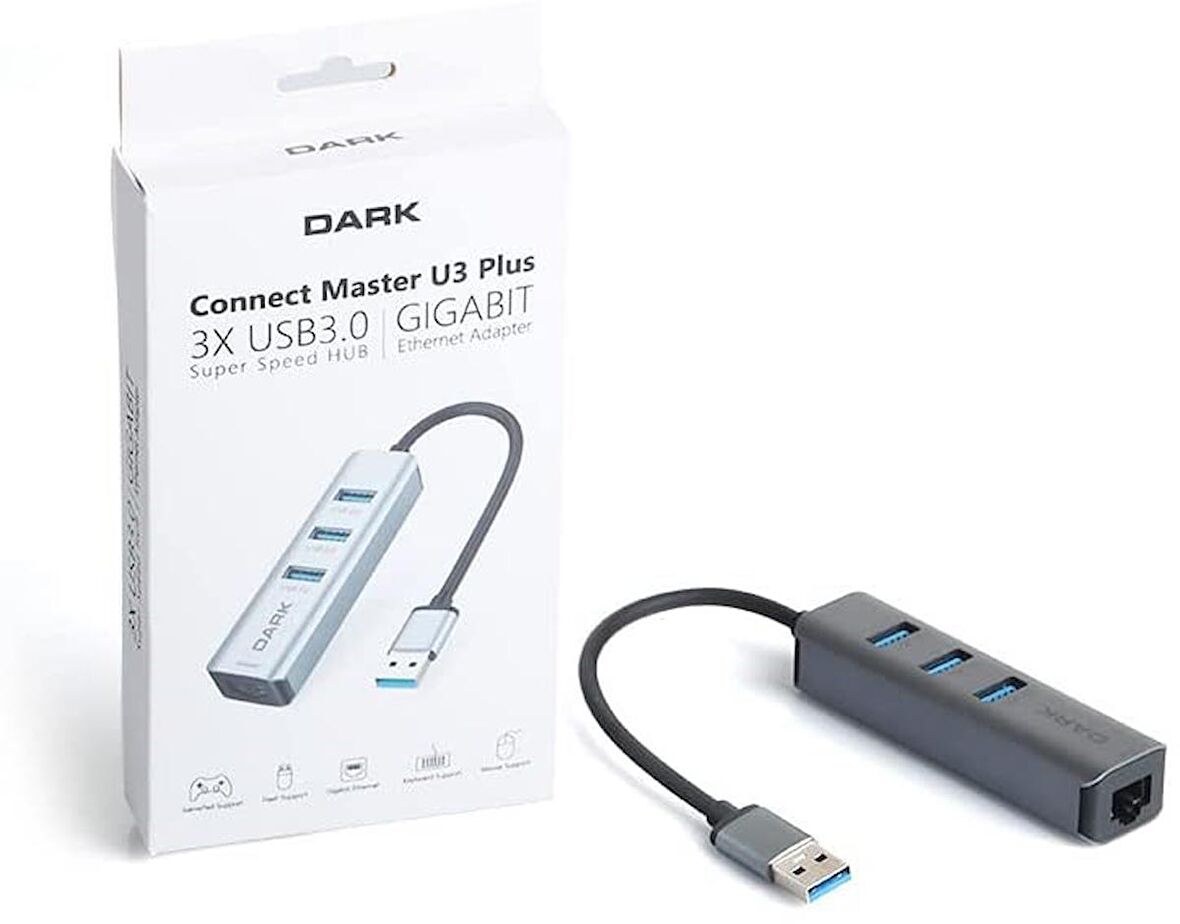 DK-AC-USB332GL Usb3.0 to 3xUsb3.0-RJ45 Çevrci