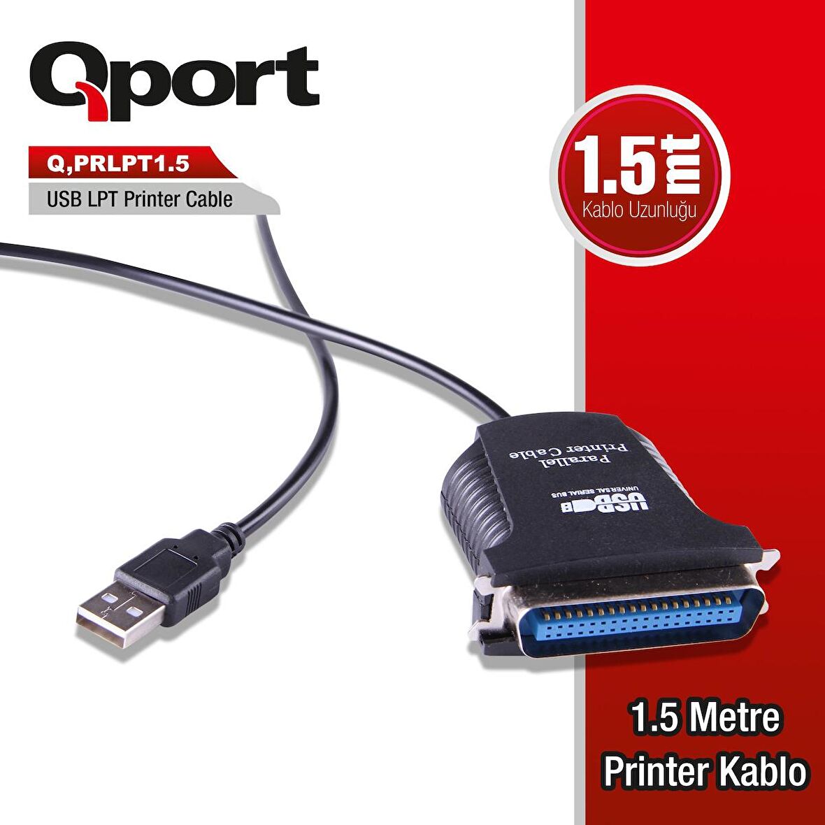 Q-PRLPT1_5  Q-PRLPT1.5 USB/LPT DÖNÜŞTÜRÜCÜ 1.5 METRE PRİNTER KABLOSU