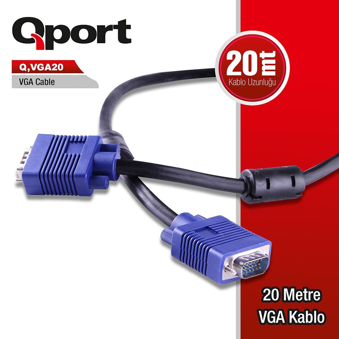 Q-VGA20  Q-VGA20 15 PİN FİTRELİ 20 METRE ERKEK ERKEK MONİTÖR KABLO