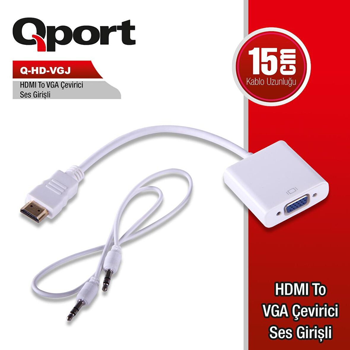 Q-HD-VGJ HDMI To VGA Ses Girişli Çevirici Adaptör