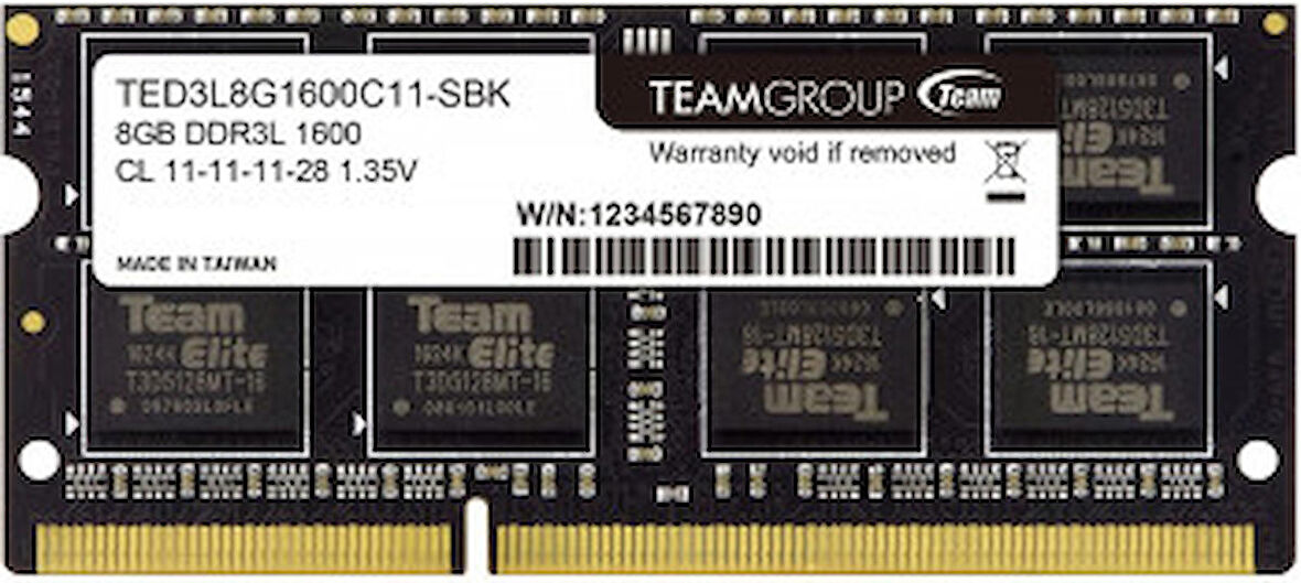 TED3L8G1600C11-S01 Elite 8GB (1x8GB) 1600MHz CL11 DDR3 Notebook SODIMM Ram