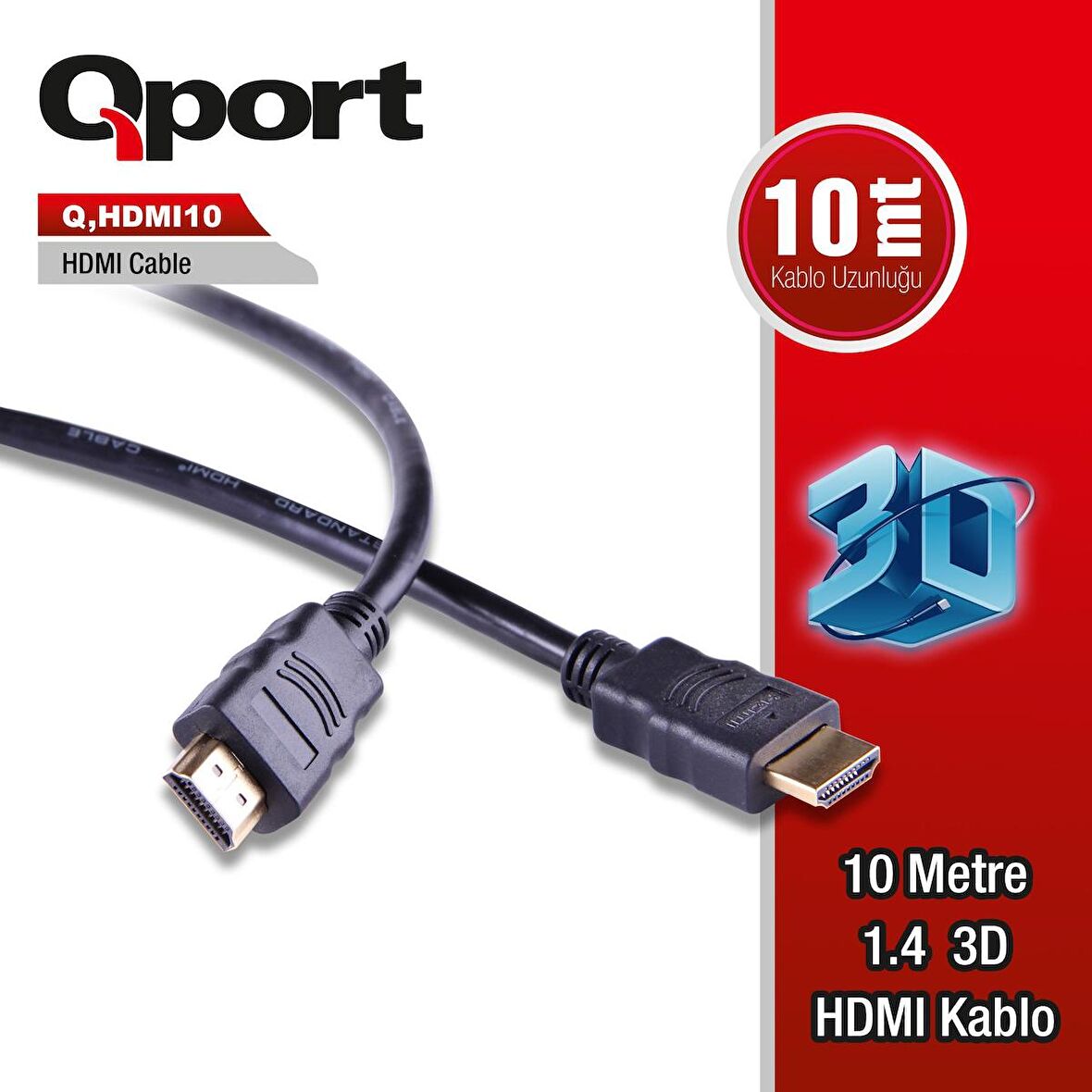 Q-HDMI10  Q-HDMI10 to HDMI10 1.4 3D 10 METRE ALTIN UÇLU KABLO