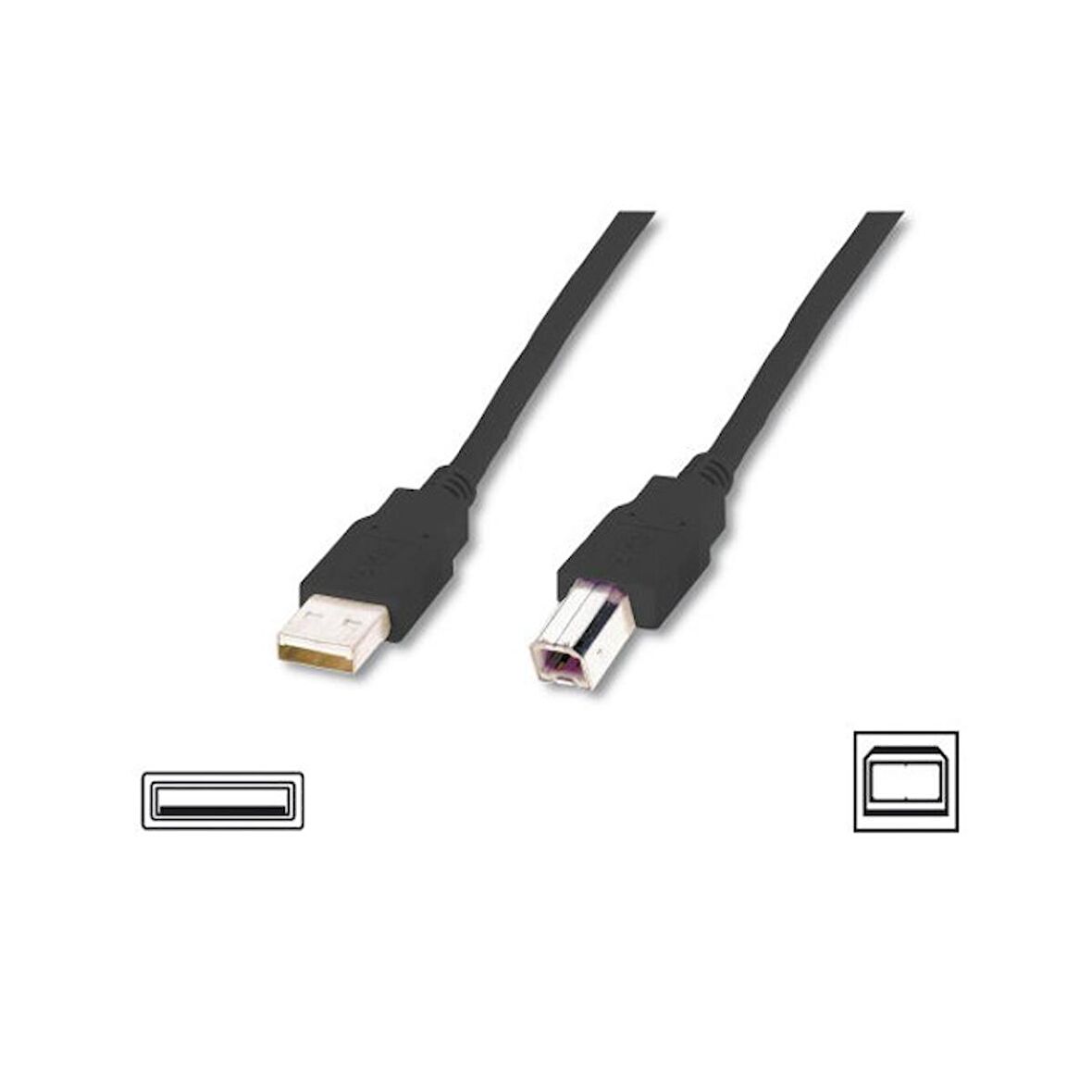 AK-300105-050-S USB 2.0 Bağlantı Kablosu, USB A Erkek - USB B Erkek, 5 metre, AWG 28, USB 2.0 uyumlu, UL, siyah renk