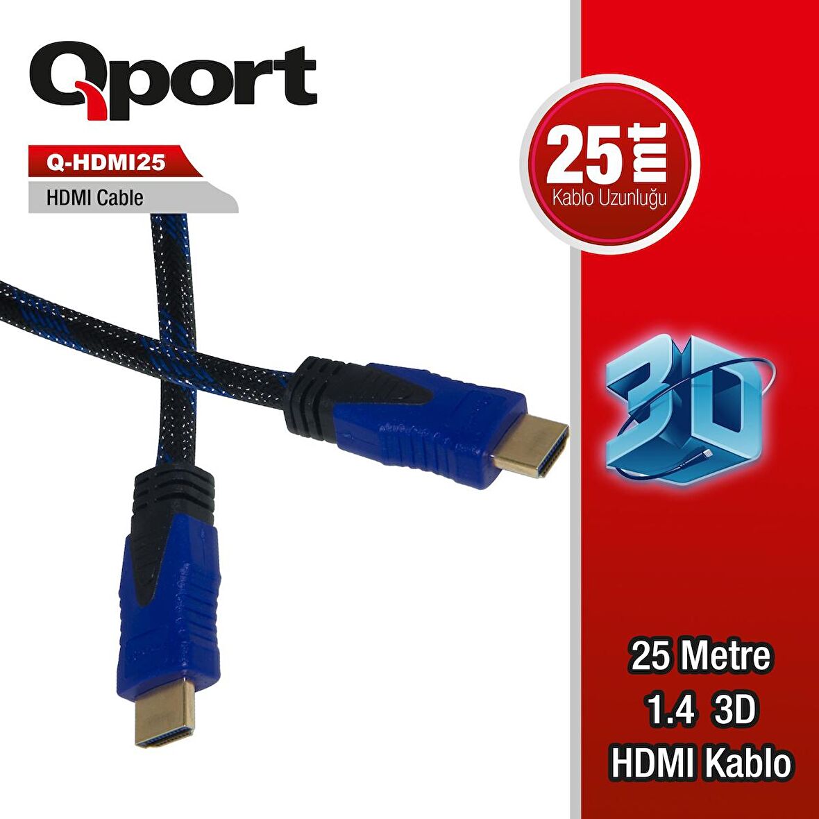 Q-HDMI25 to HDMI25 1.4 3D 25 METRE ALTIN UÇLU KABLO Q-HDMI25