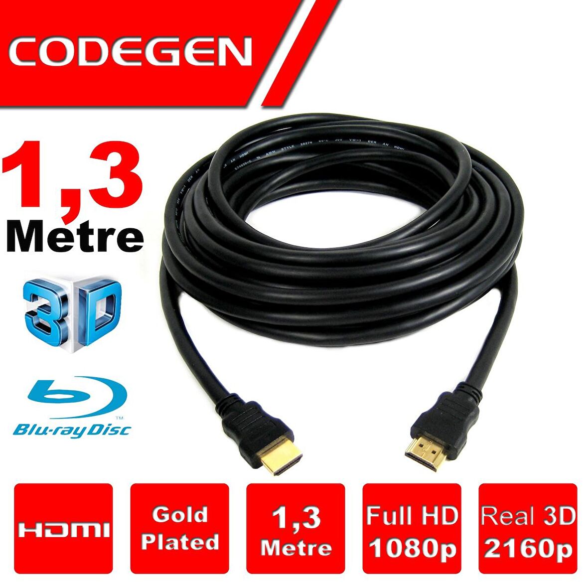 CPS13 1,3 Metre HDMI v1.4 1,3 mt, 3D, Ağ Destekli, Altın Uçlu HDMI Kablo