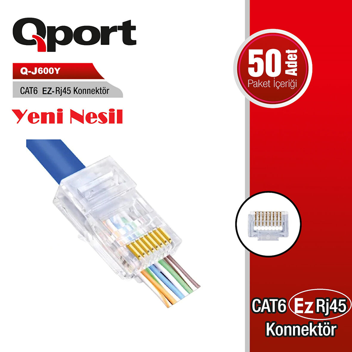 Q-J600Y CAT6 50 ADET EZ-RJ45 YENI NESIL KONNEKTOR