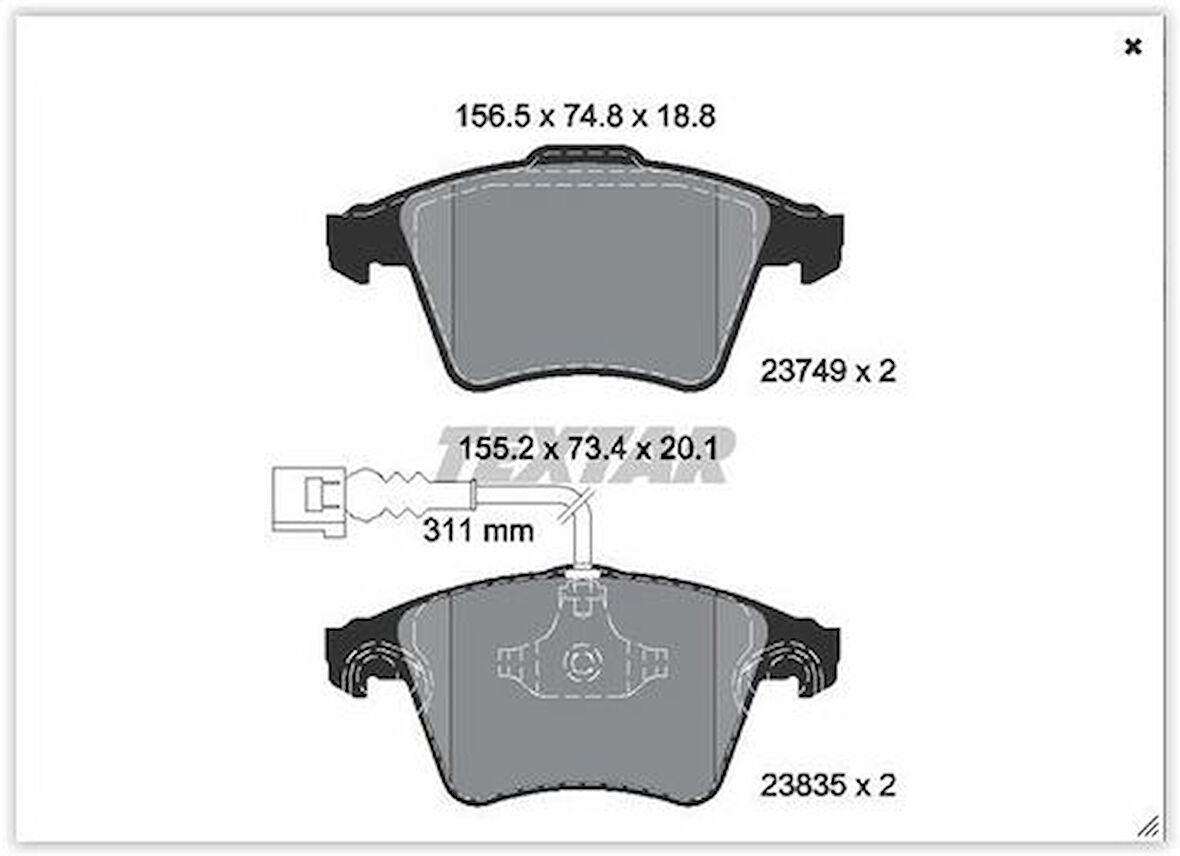 Textar 2374901 Fren Balatası Ön Gdb1651-Fdb1826 Volkswagen Touareg BAC 2.5 TDI 04- 7L6698151B