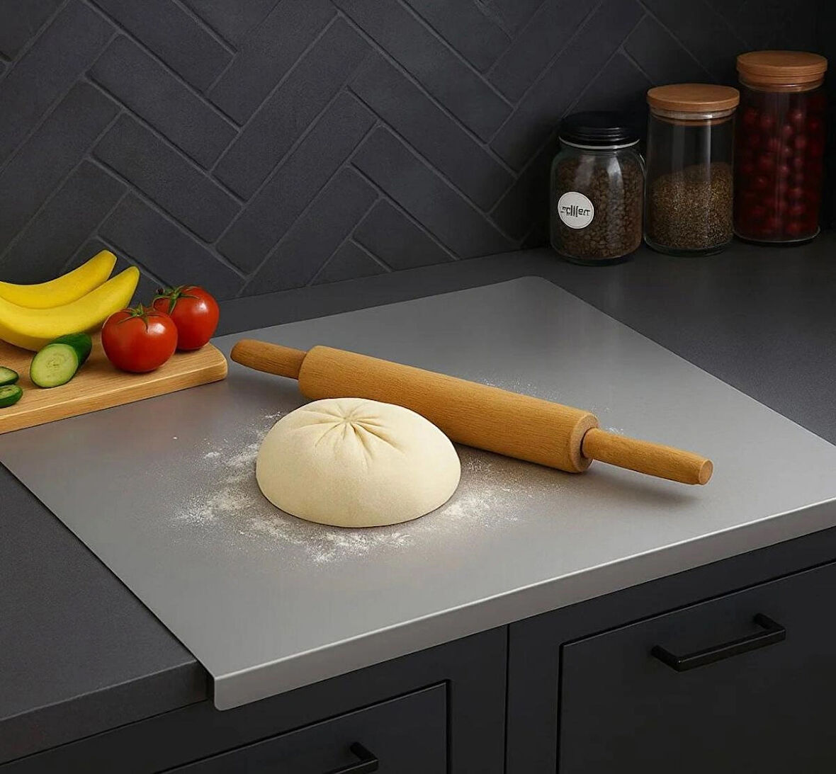 Stellica Paslanmaz Çelik 30x40 cm Tek Bükümlü Metal Tezgah Koruyucu Çok Amaçlı Kesme Tahtası