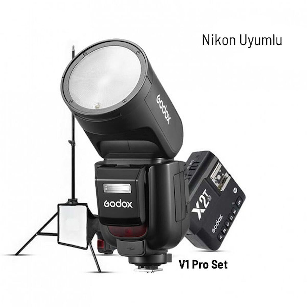 Godox V1 Pro Nikon Flaş Full Set (Flaş, X2 Tetikleyici, 15x20 Softbox, Tripod)