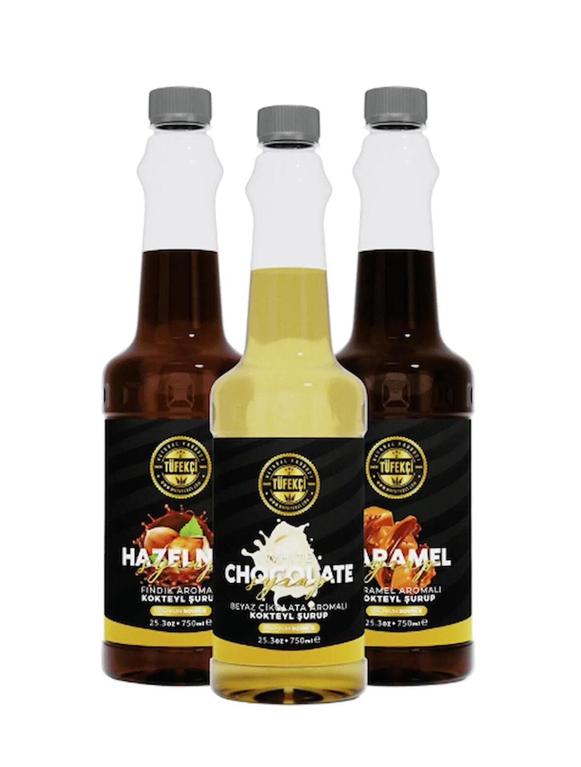 Karamel-beyaz Çikolata-fındık 3'lü Avantajlı Paket Kokteyl, Pasta Ve Kahve Şurubu (750 ML X 3)