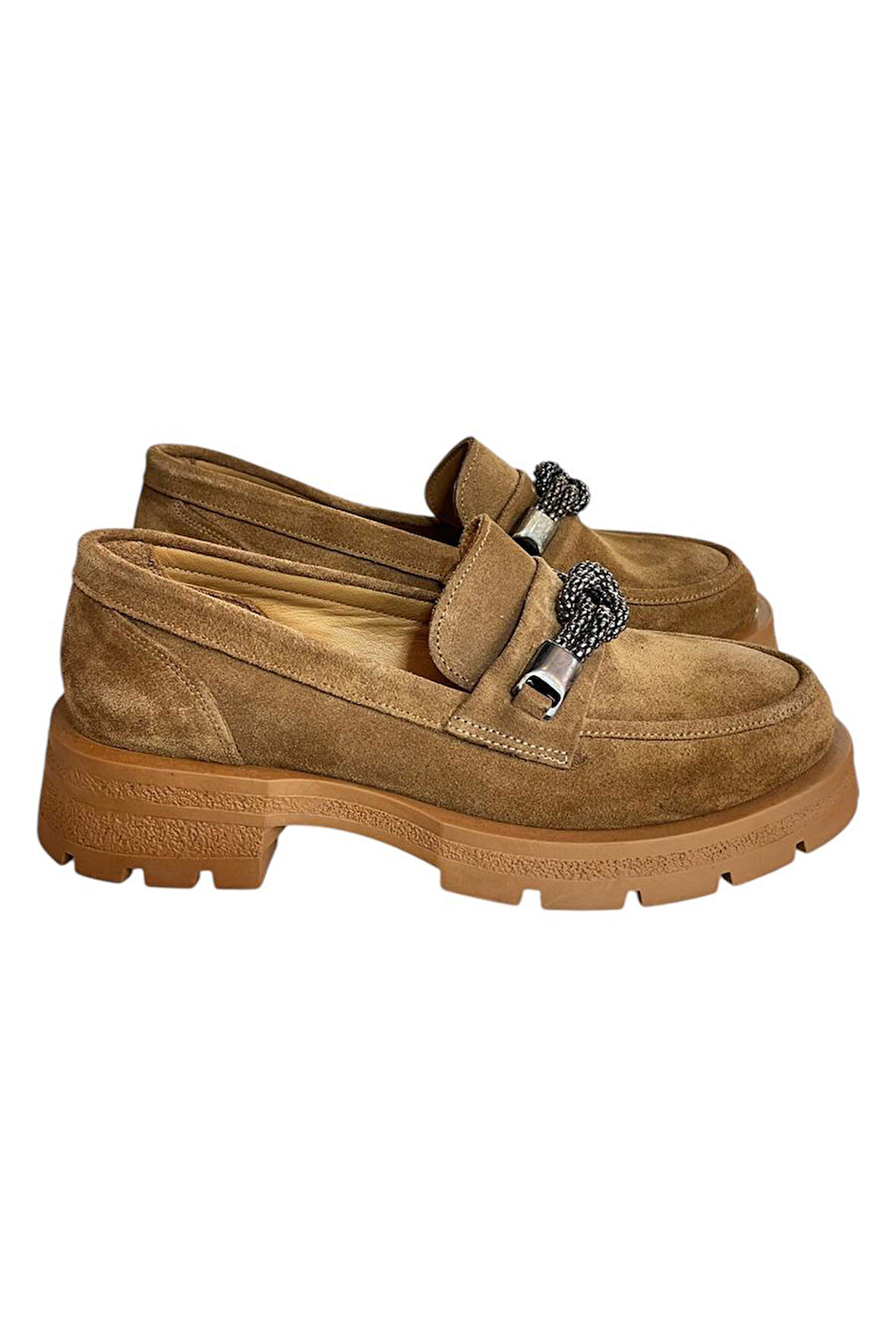Camel Hakiki Deri Kalın Taban Loafer