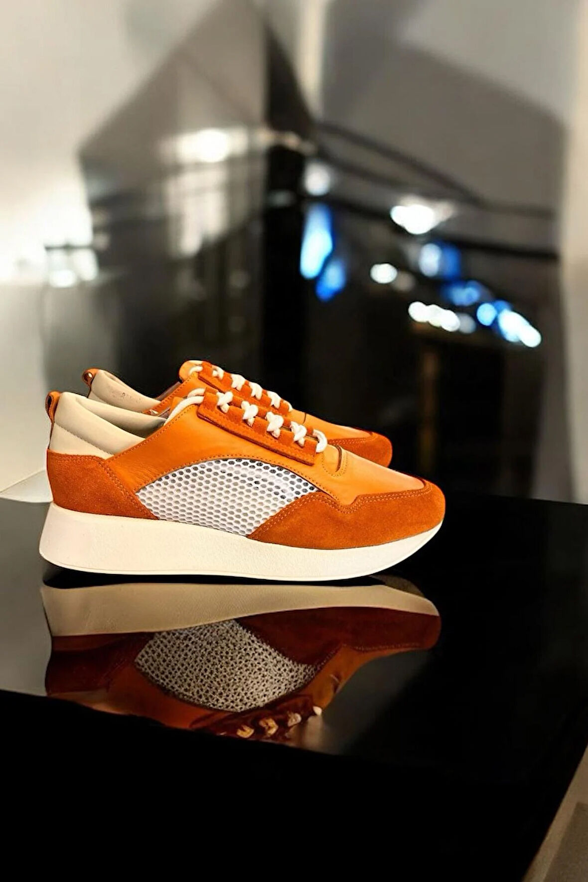 Oranj Hakiki Deri File Detay Spor Ayakkabı