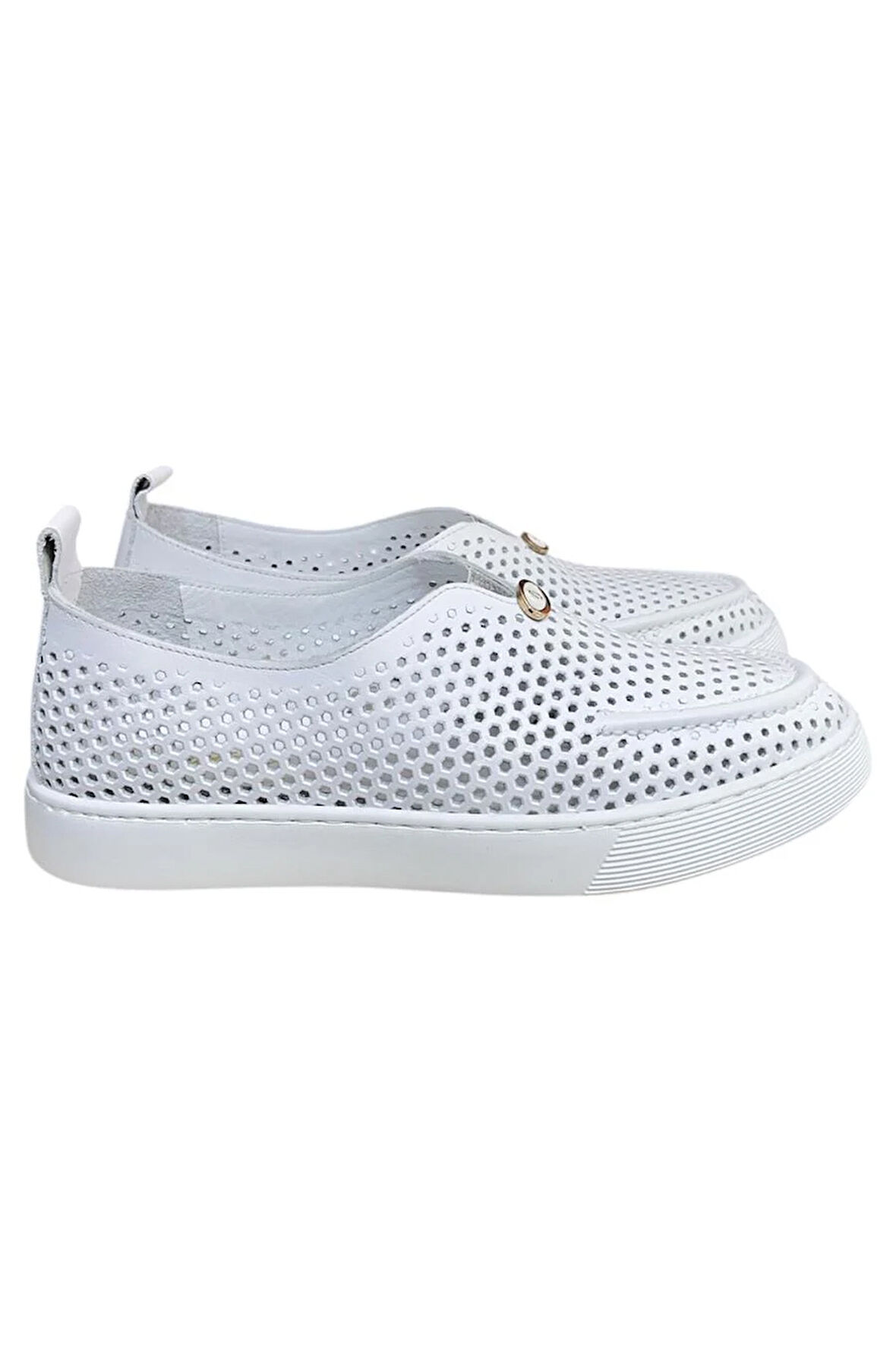 Beyaz Hakiki Deri Delikli Hafif Comfort Taban Sneaker
