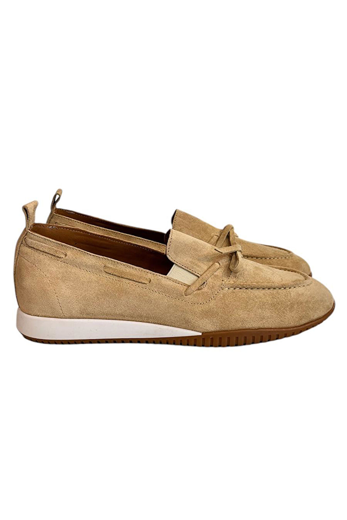 Camel Hakiki Deri Süet Fiyonk Detay Comfort Taban Loafer  