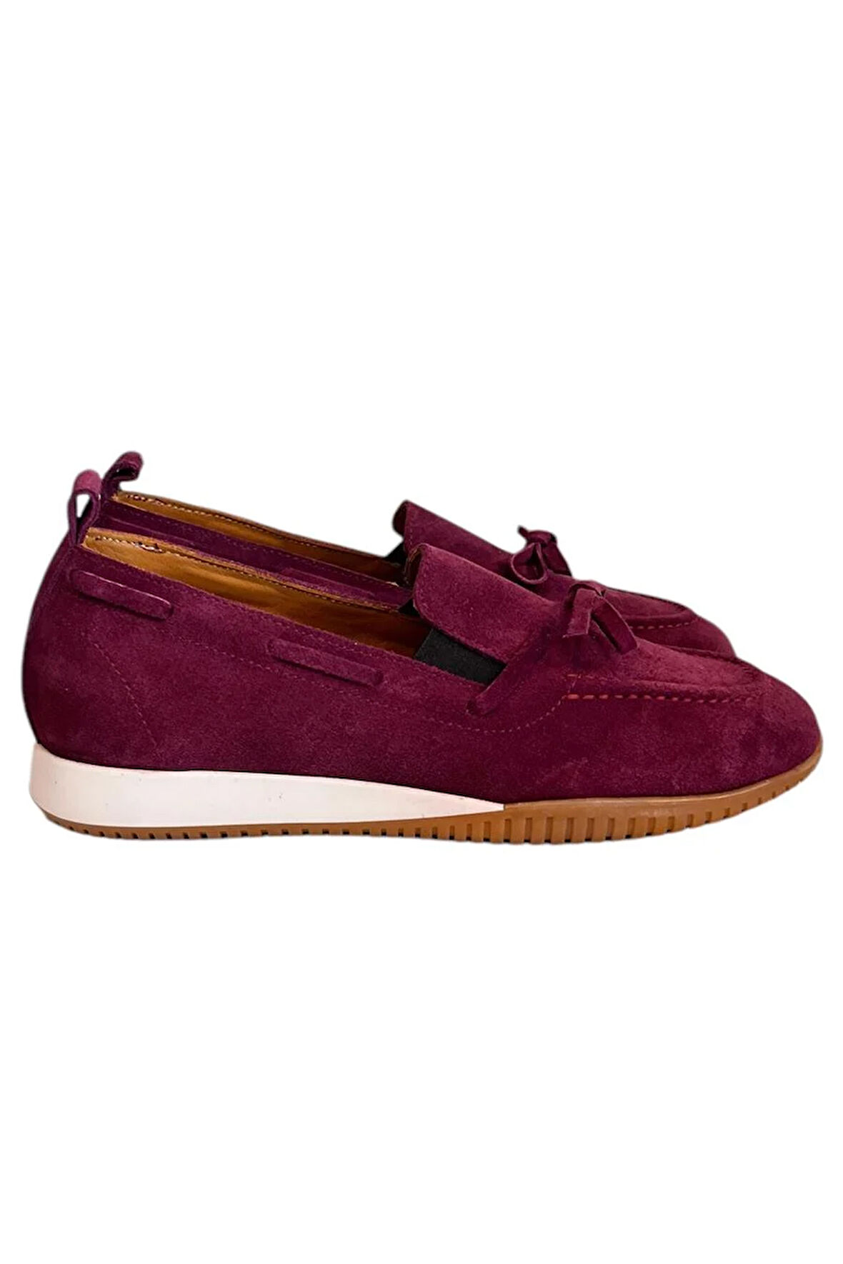 Mor Hakiki Deri Süet Fiyonk Detay Comfort Taban Loafer  