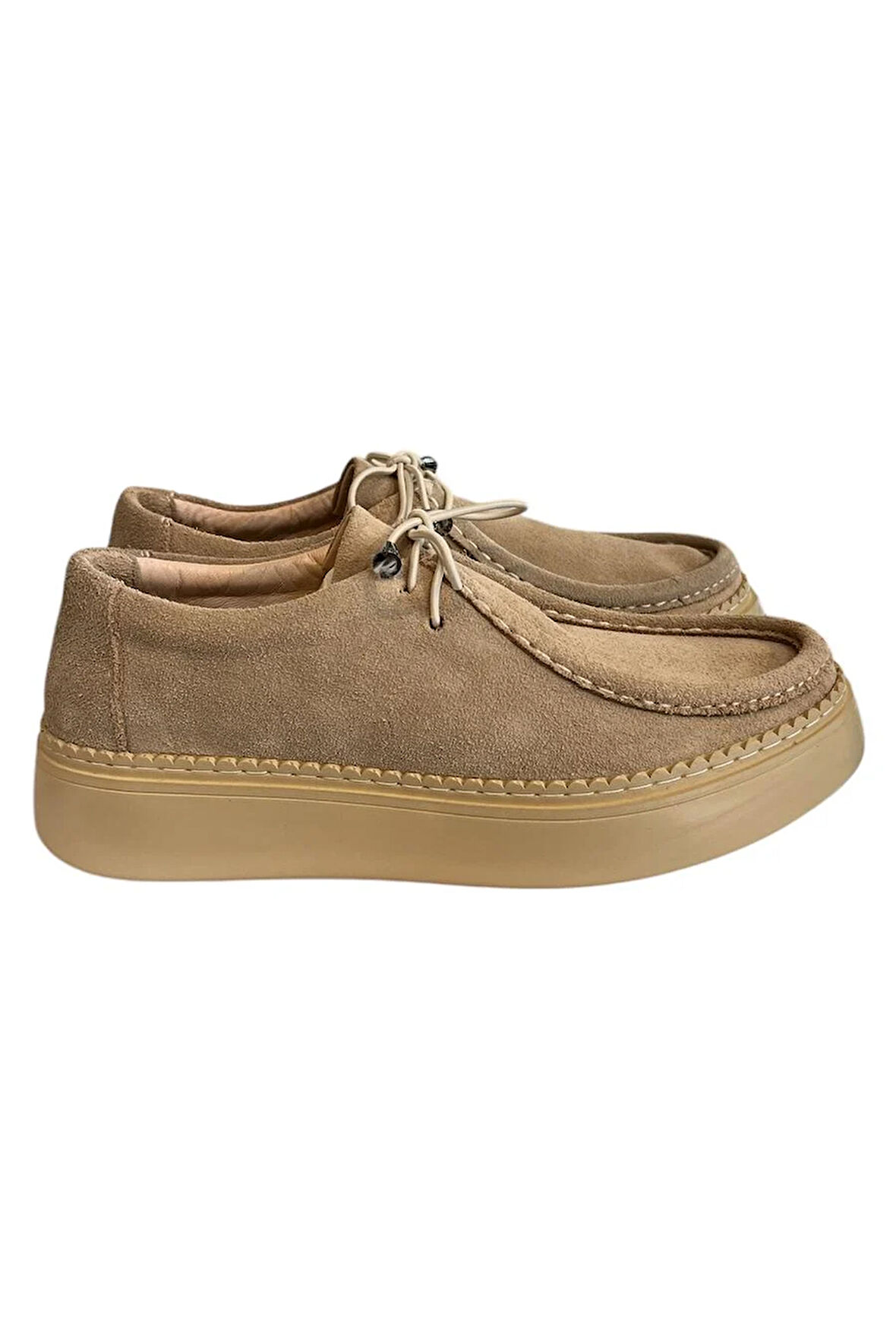 Bej Hakiki Deri Süet  Comfort Taban Günlük Ayakkabı