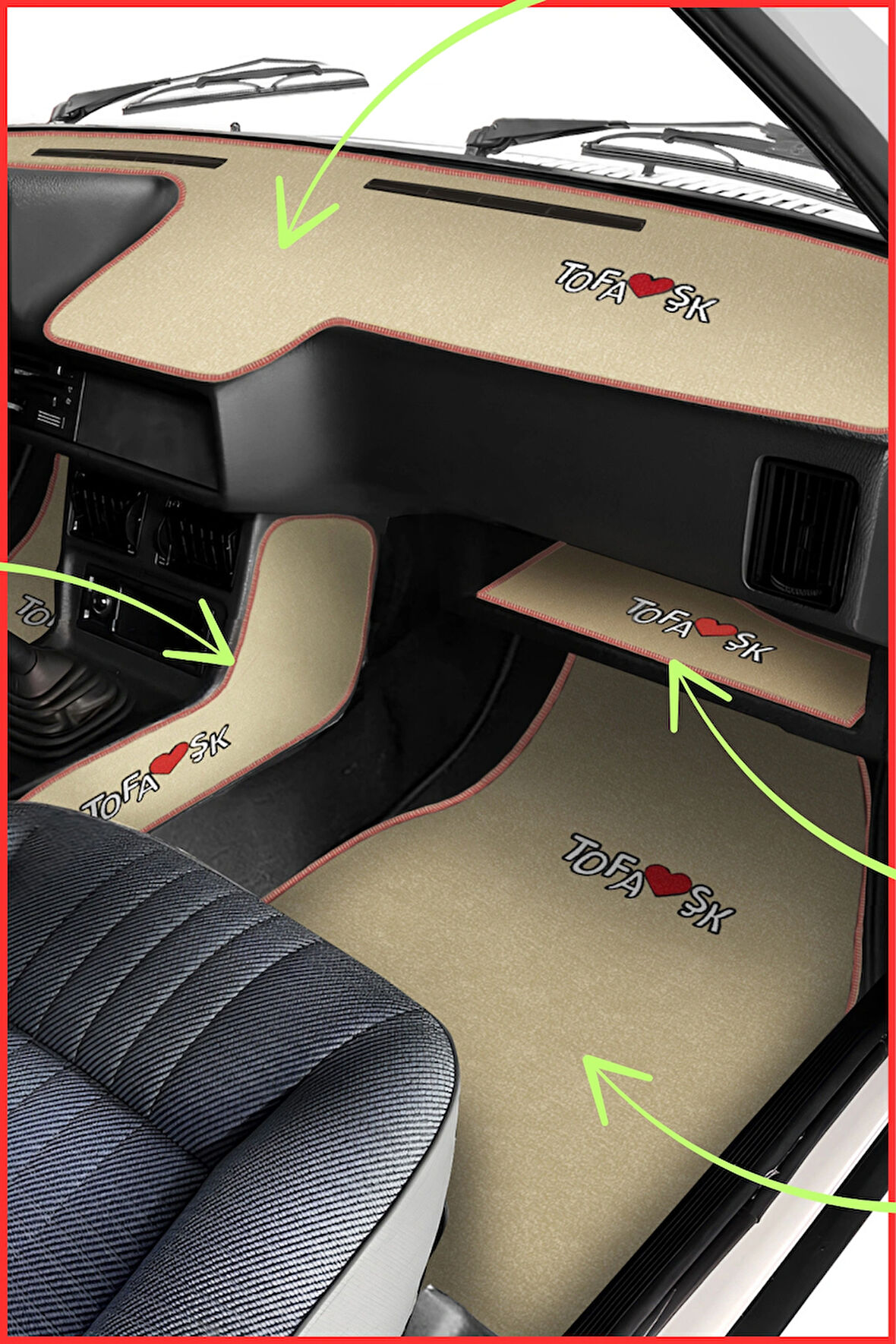 Tofaş Şahin Doğan Kartal Bej Renk Alçak Torpido Halısı | Oto Halı Paspas & Torpido Konsol Koruma Set