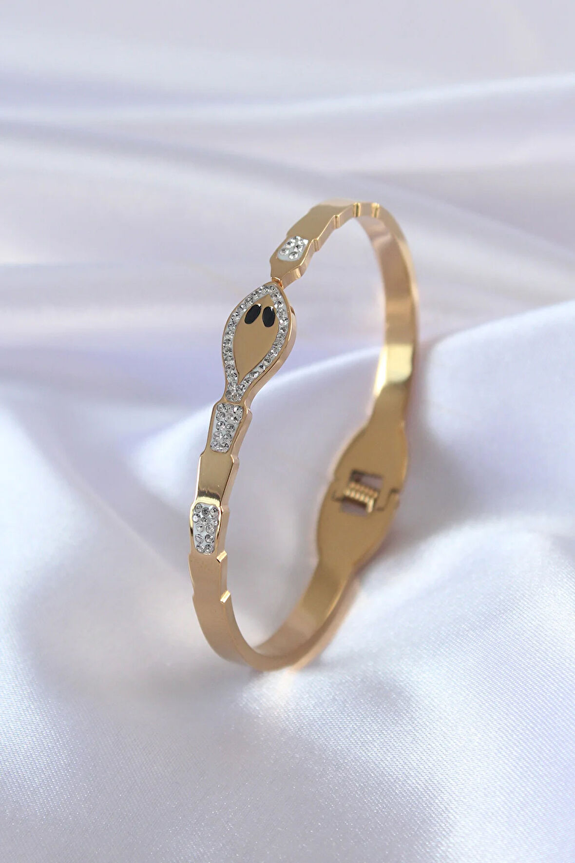 Tegan 316L Çelik Gold Renk Yılan Model Zirkon Taş Detay Kadın Kelepçe TG27BB5054