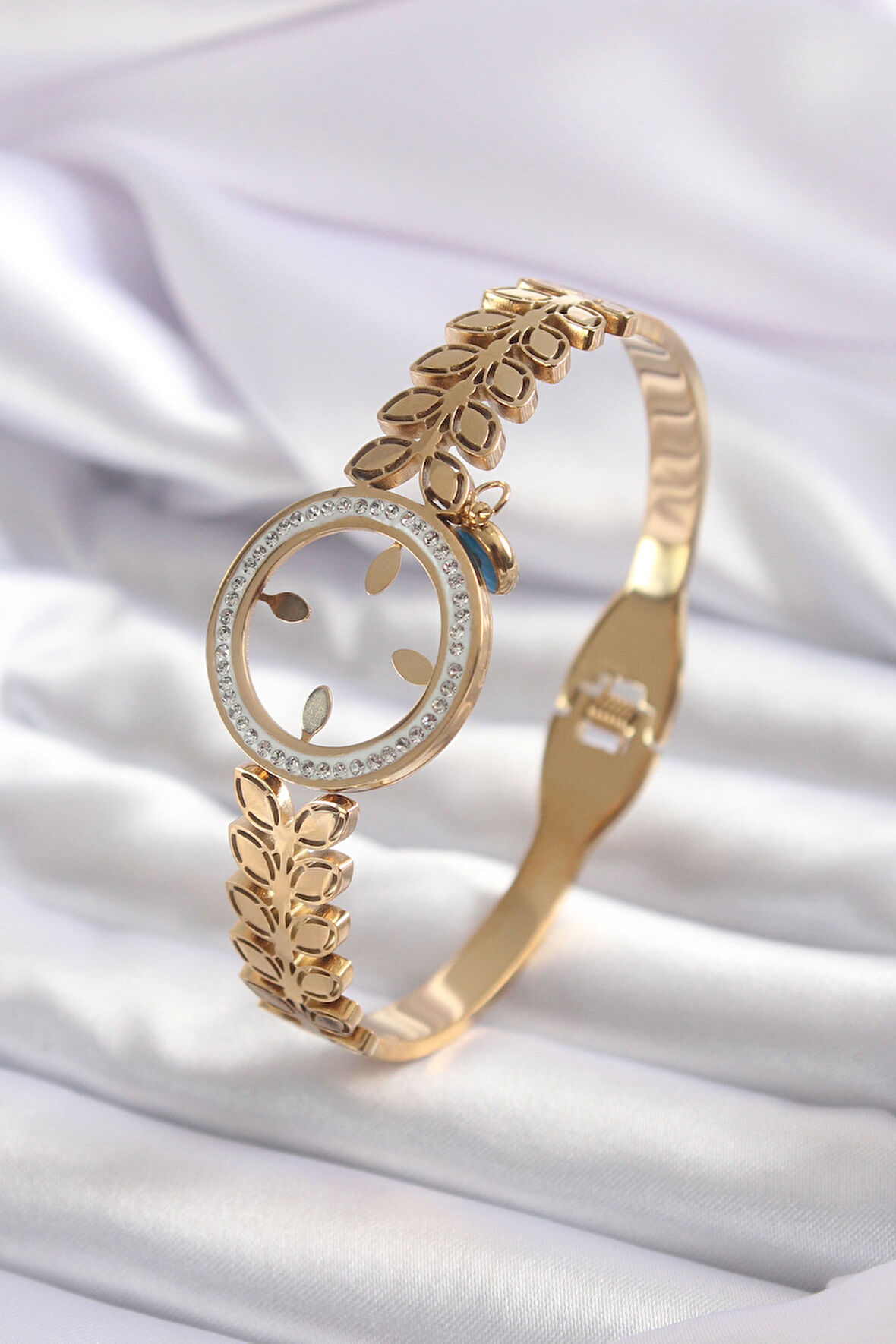 Tegan 316L Çelik Gold Renk Çeyrek Takılabilen Zirkon Taş Detay Kadın Kelepçe TG27BB5548
