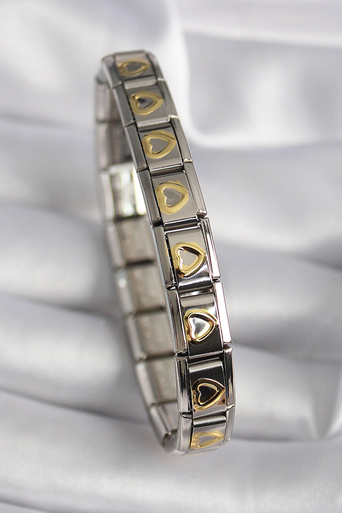 Tegan 316L Çelik Gümüş Renk Gold Kalp İşleme Nomination Model Kadın Bileklik TG27BB6481