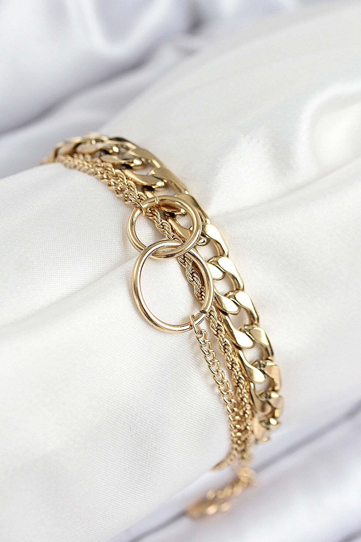 Tegan 316L Çelik Çoklu Görünüm Geçmeli Halka Model Gold Renk Kadın Bileklik TG27BB7836