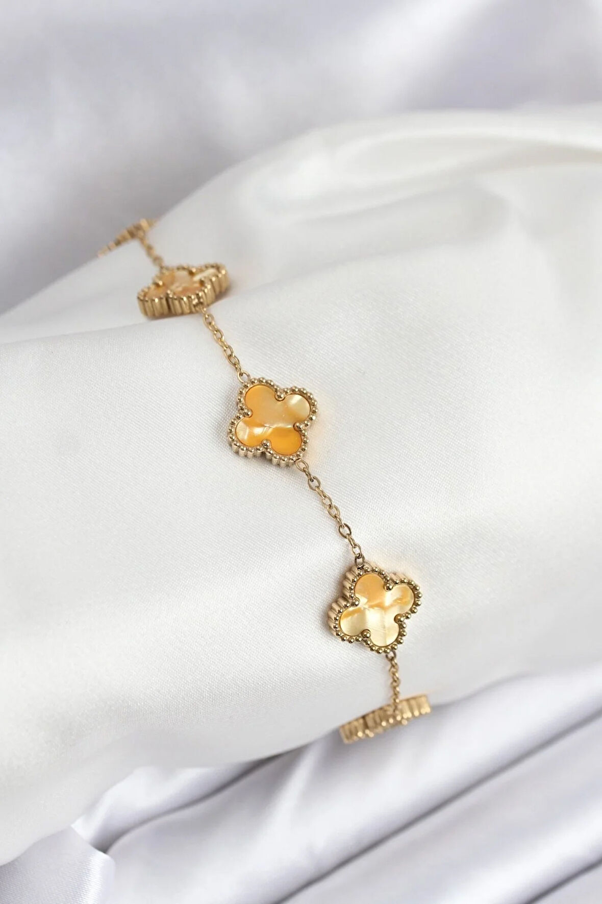 Tegan 316L Çelik Gold Zincir Sarı Yonca Bileklik TG27BB7906