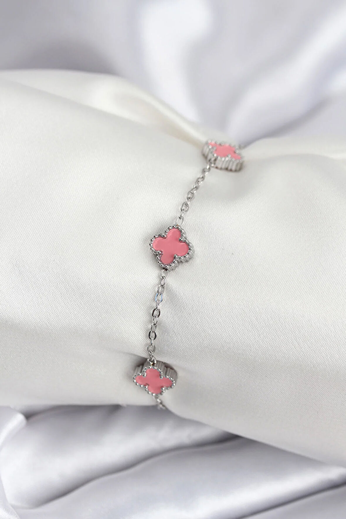 Tegan 316L Çelik Gümüş Renk Pembe Baby Boy Yonca Kadın Bileklik TG27BB7947