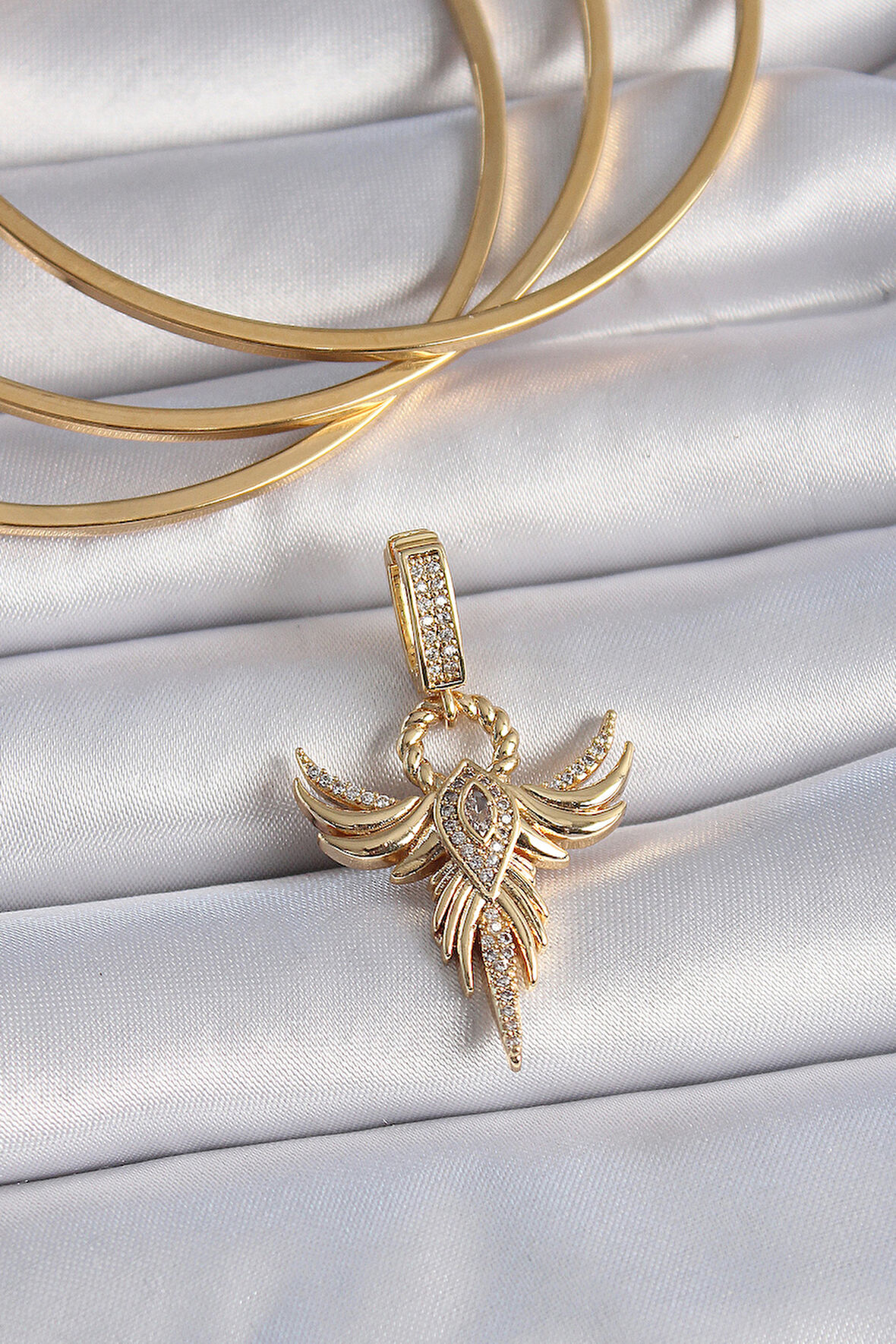 Tegan Pirinç Gold Renk Zirkon Taşlı Anka Kuşu Model Ajda Charm TG27BC1005