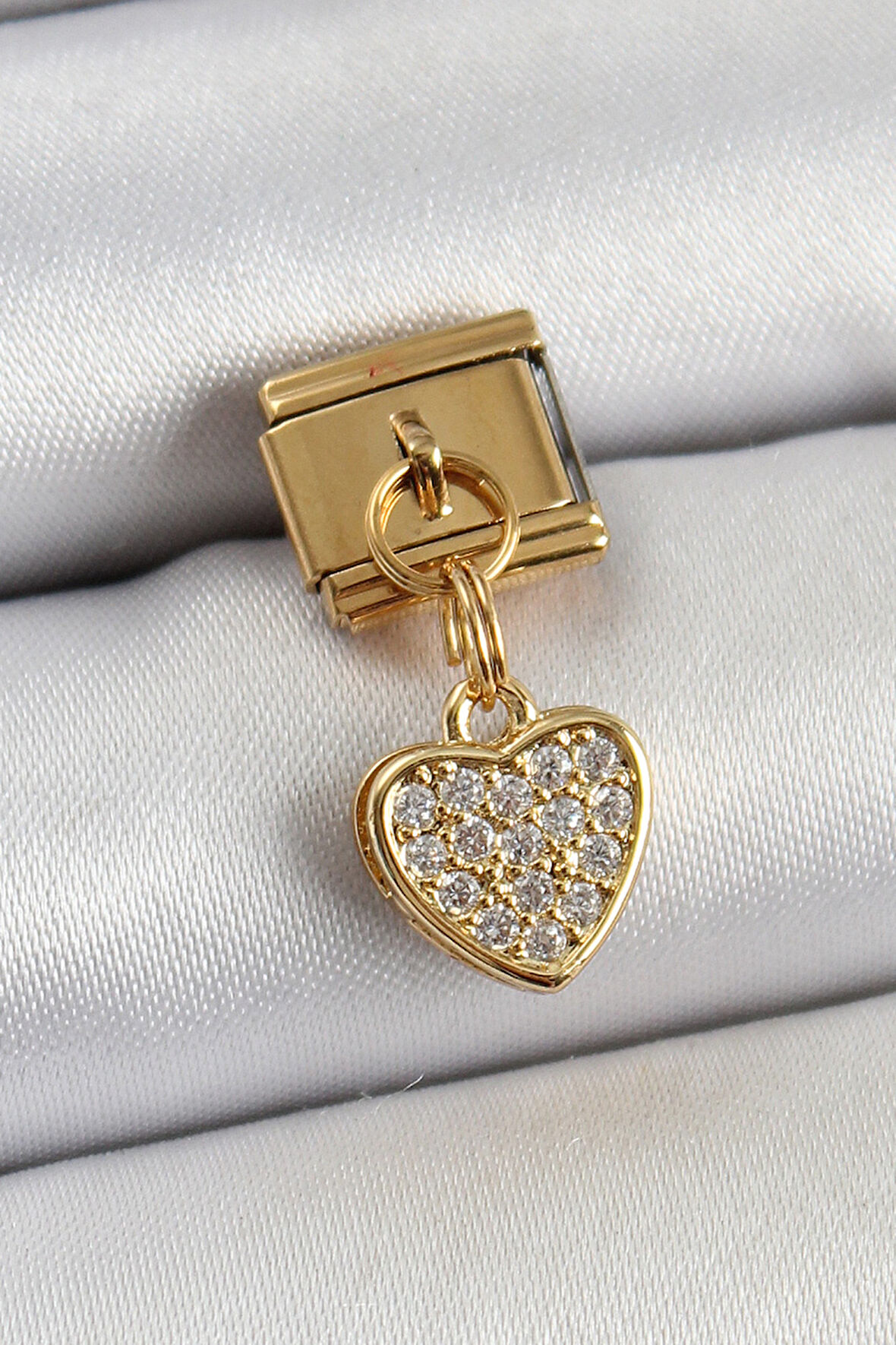 Tegan 316L Çelik Sallantılı Zirkon Taşlı Kalp Model Gold Renk Nomination Charm TG27BC1409