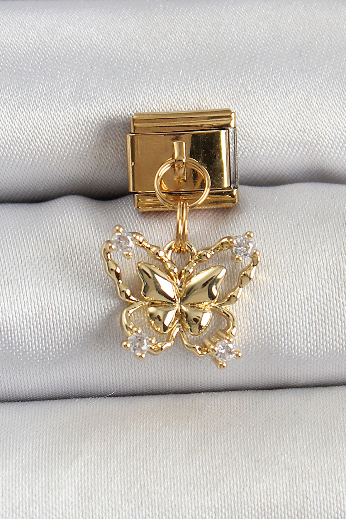 Tegan 316L Çelik Sallantılı Zirkon Taşlı Kelebek Model Gold Renk Nomination Charm TG27BC1434