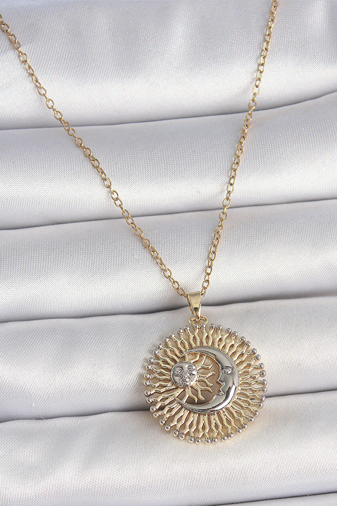 Tegan 316L Çelik Gold Renk Mix Renk Ay Güneş Model Kadın Kolye TG27BKO10095