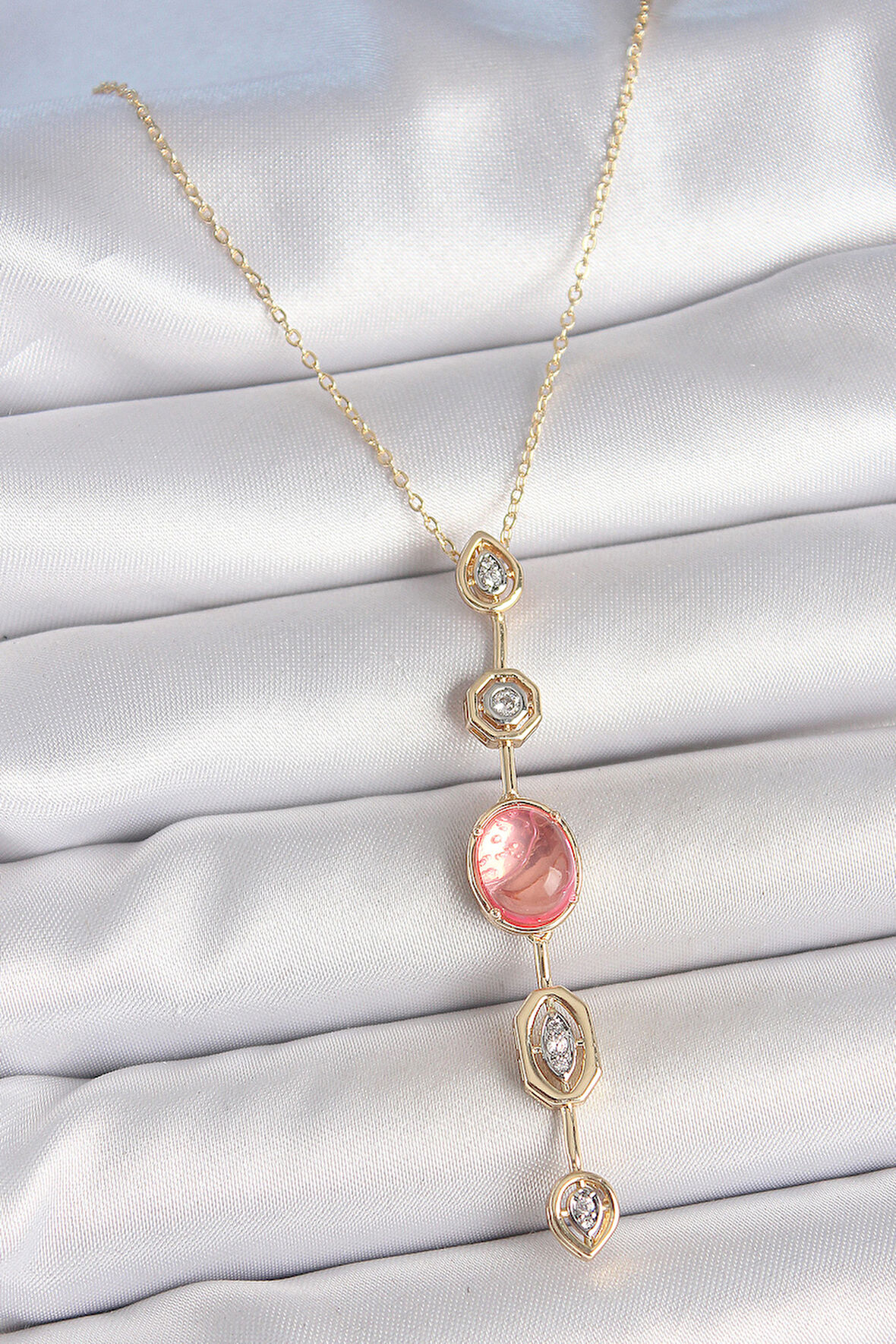 Tegan Pirinç Zincir Pembe Gold Renk Zirkon Taşlı Y Kolye TG27BKO10556