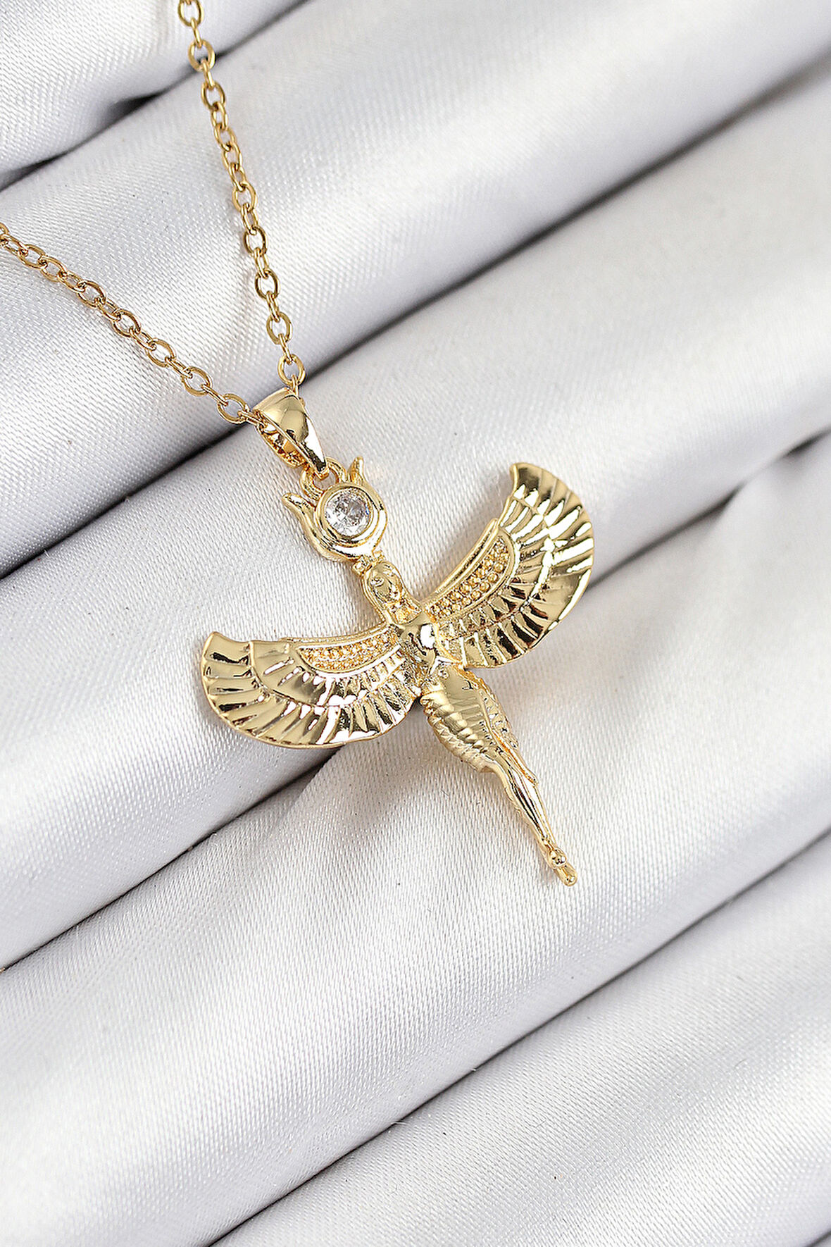 Tegan 316L Çelik Zirkon Taşlı Melek Model Gold Renk Kadın Kolye TG27BKO10534