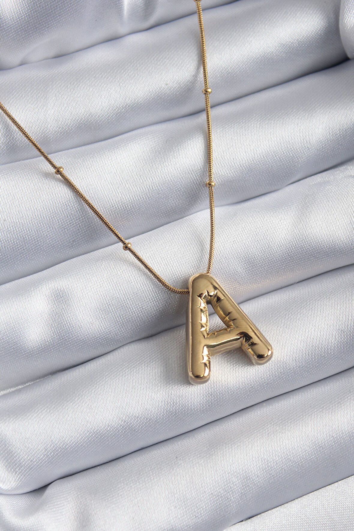Tegan 316L Çelik Gold Renk Bubble "A" Harf Model Kadın Kolye TG27BKO7946