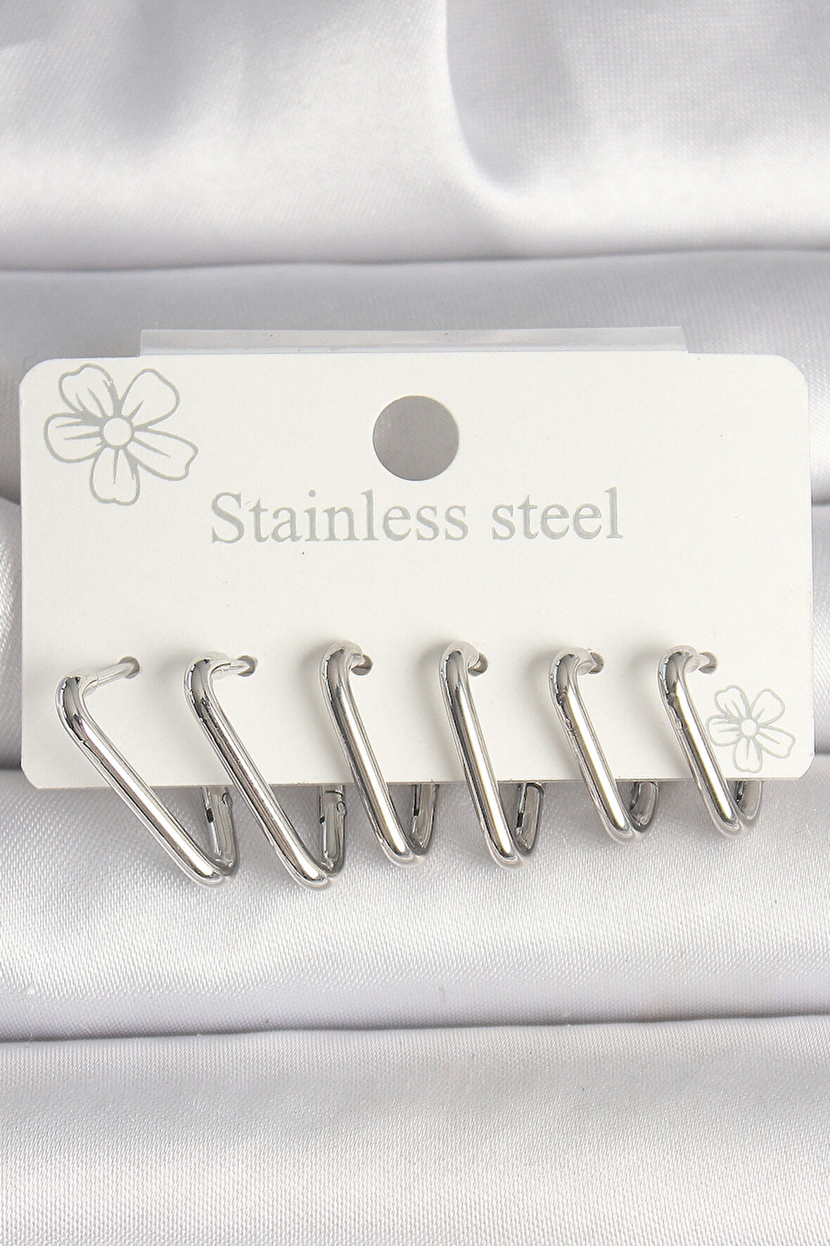 Tegan 316L Çelik Gümüş Renk Üçgen Model Kadın Küpe Seti TG27BKP10349