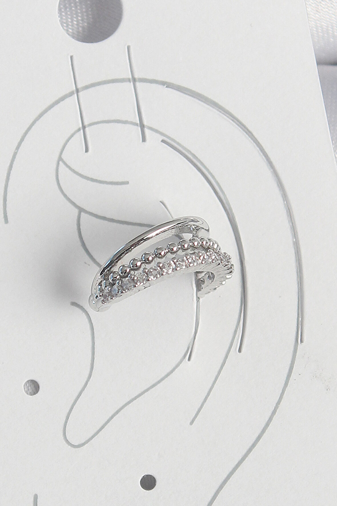 Tegan Pirinç Gümüş Renk Zirkon Taşlı 3'Lü Sıralı Kadın Kıkırdak Küpe TG27BKP10554