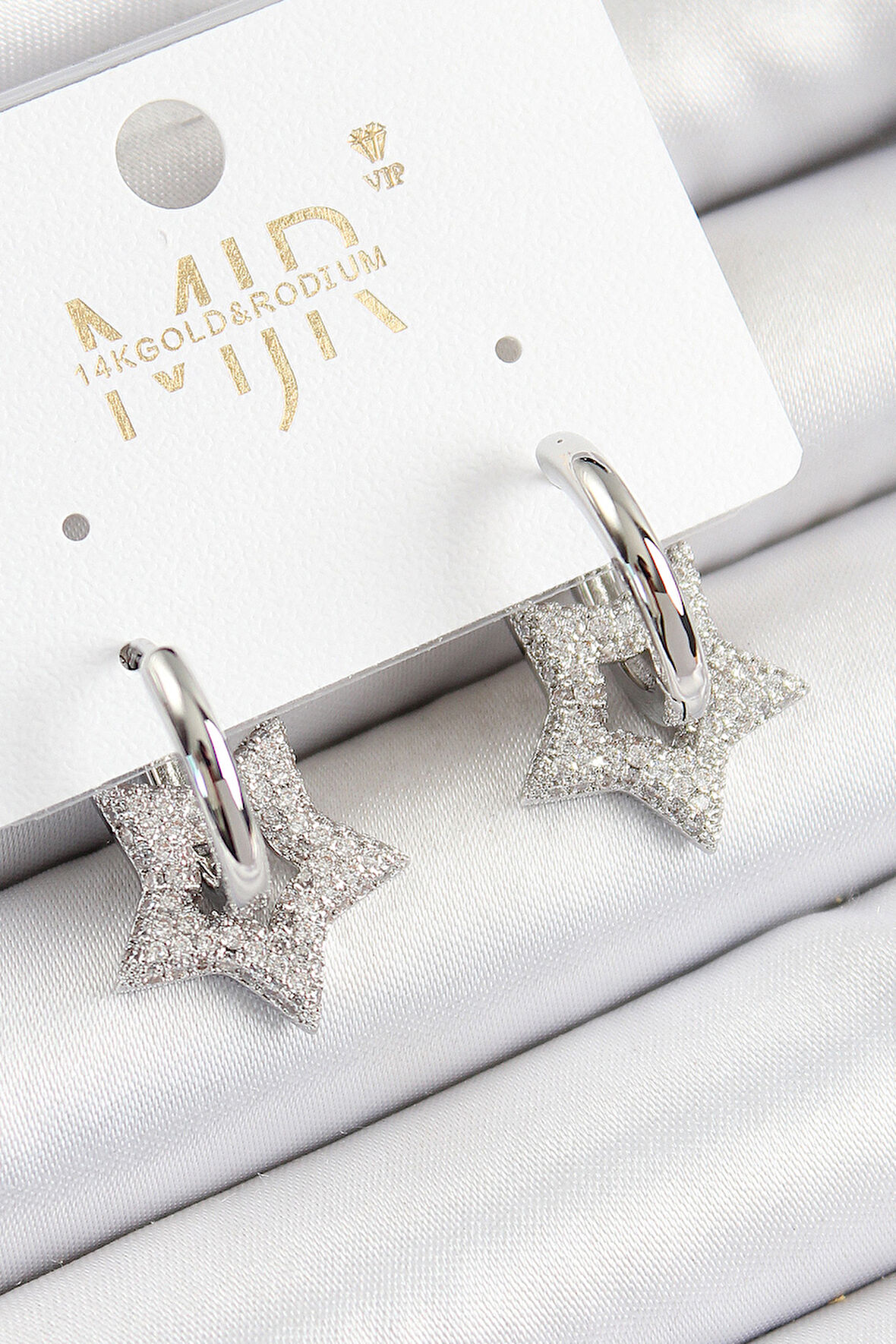 Tegan Pirinç Zirkon Taşlı Yıldız Figürlü Halka Model Gümüş Renk Kadın Küpe TG27BKP10782