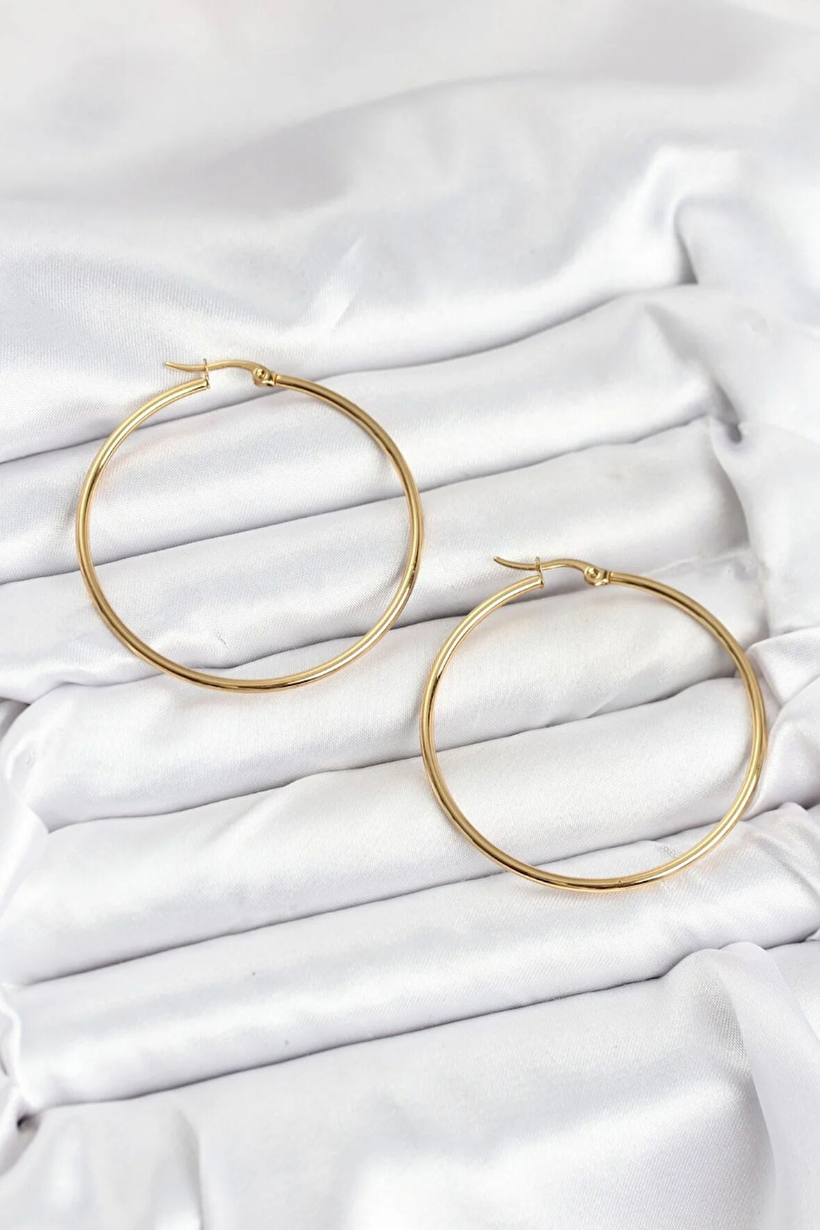 Tegan 316L Çelik Gold Renk 45 mm Halka Kadın Küpe TG27BKP11227