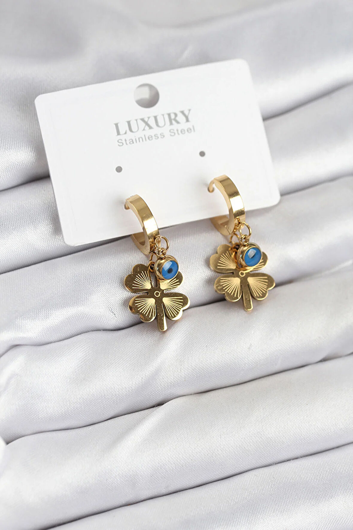 Tegan 316L Çelik Nazarlı Yonca Model Kadın Küpe TG27BKP11230