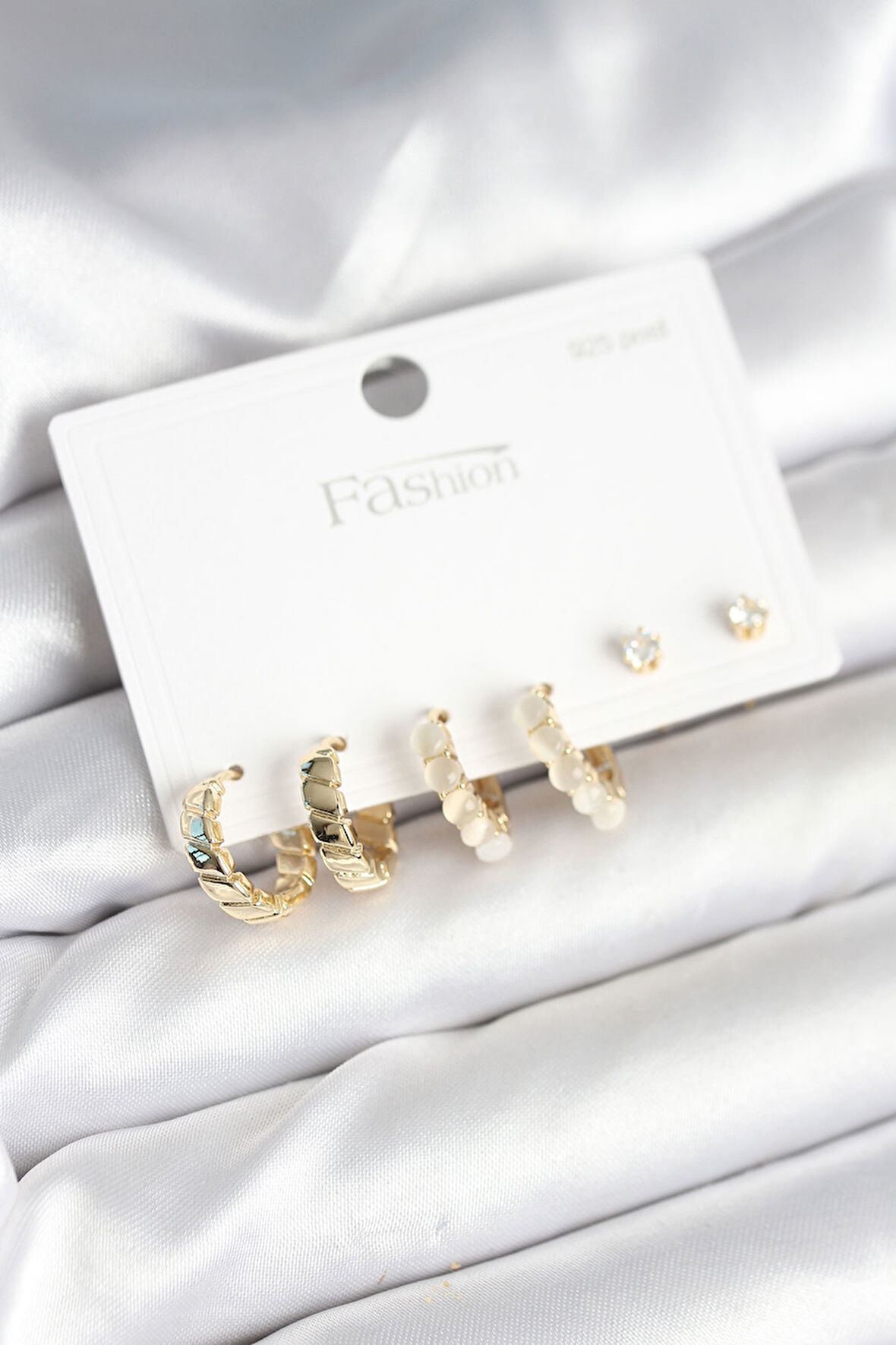 Tegan Gold Renk Pirinç Halka 925 Ayar Gümüş Çivili Kadın Küpe Seti TG27BKP11272