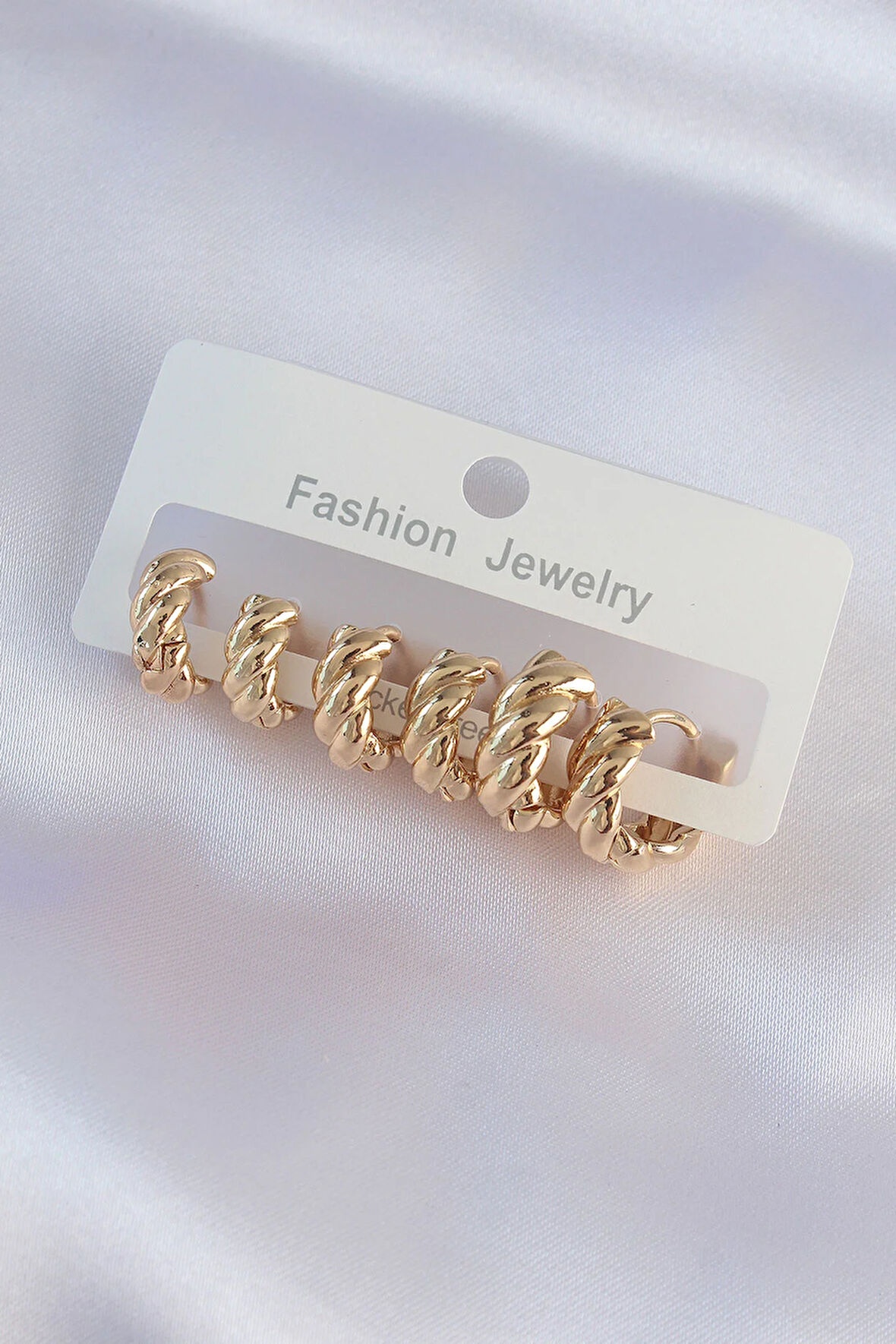 Tegan Pirinç Gold Renk Minimal Tırtıklı Küpe Seti TG27BKP8990