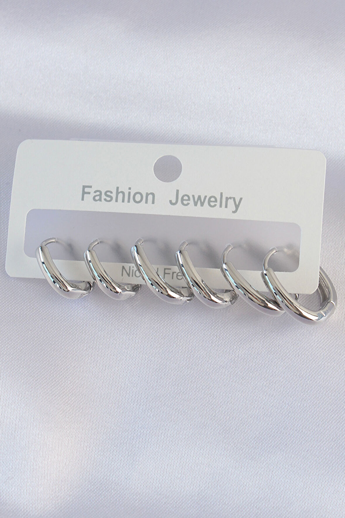 Tegan Pirinç Gümüş Renk Oval Küpe Seti TG27BKP9003