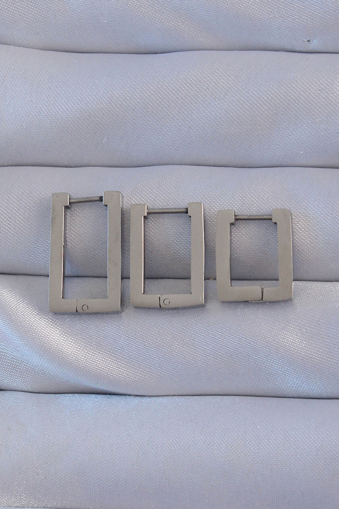 Tegan 316L Çelik Gümüş Renk Dikdörtgen Küpe Seti TG27BKP9160