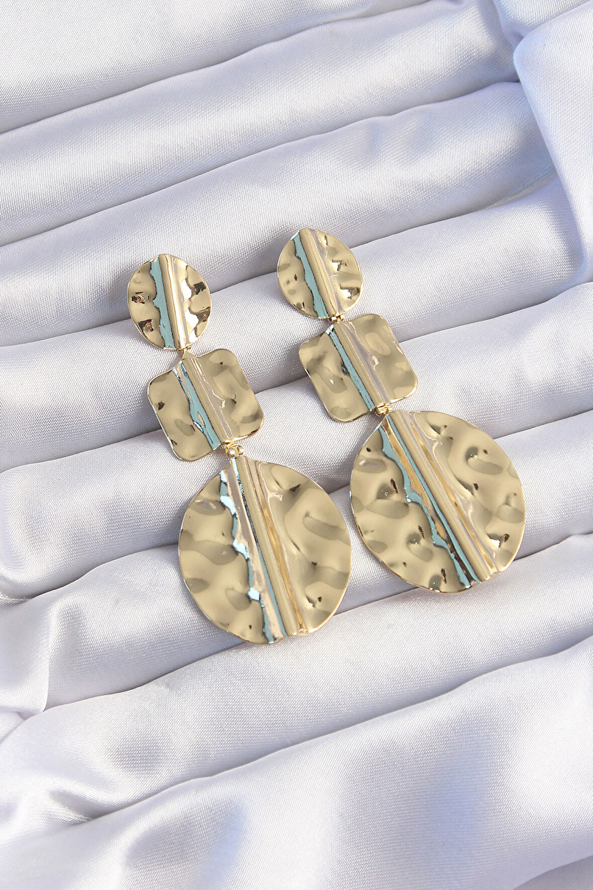 Tegan Pirinç Gold Renk Geometrik Ezme Plaka Küpe TG27BKP9244