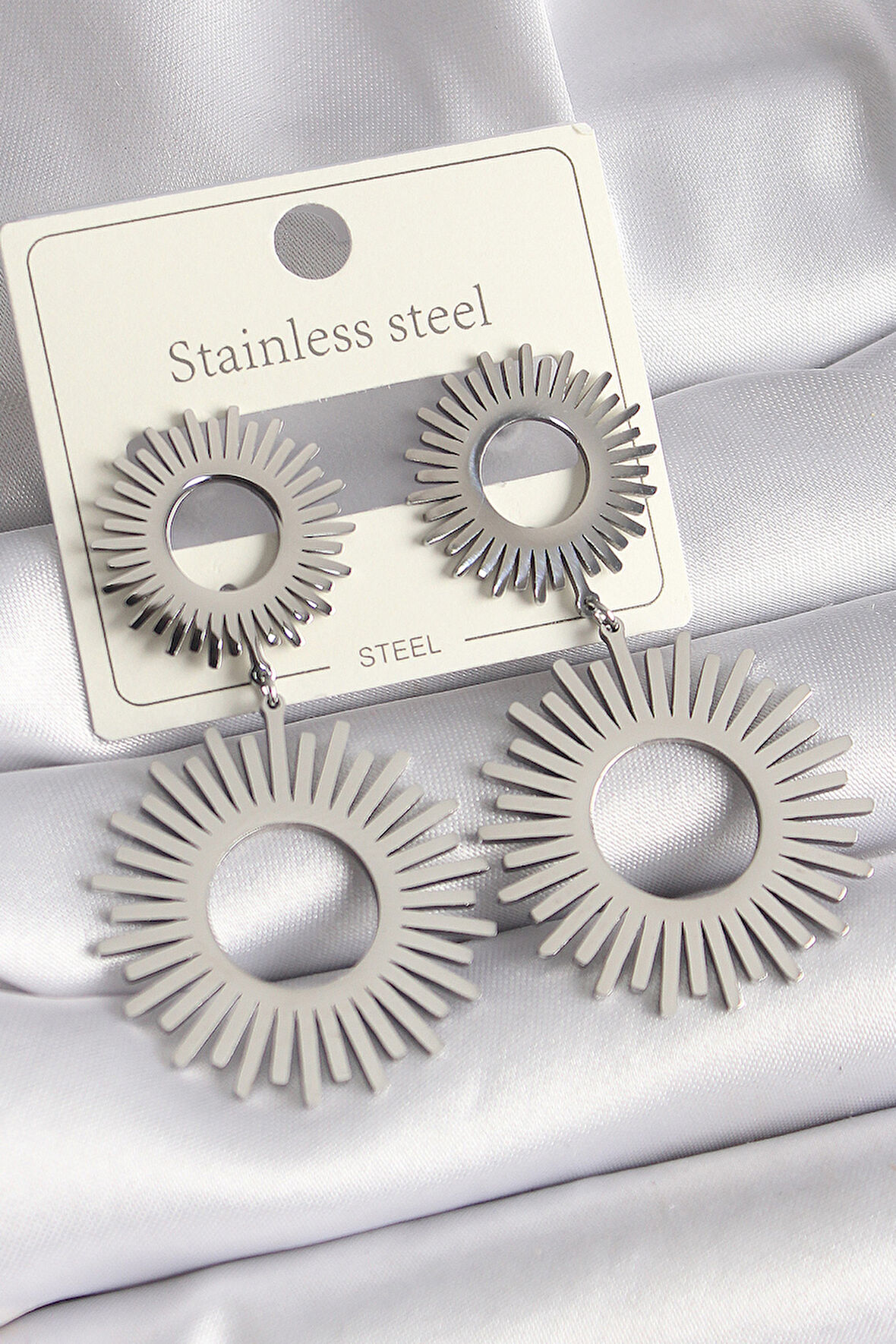 Tegan 316L Çelik Gümüş Renk Sallantı Güneş Model Kadın Küpe TG27BKP9711