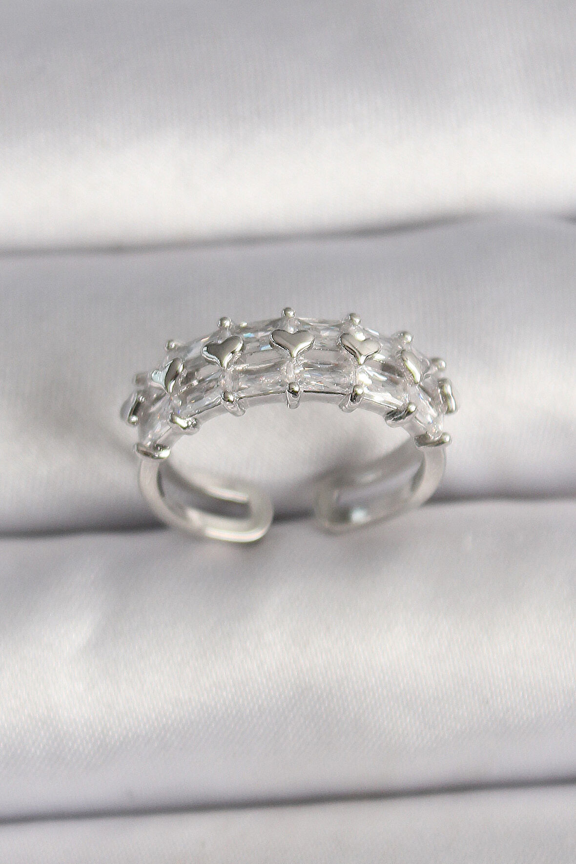 Tegan Pirinç Gümüş Renk Zirkon Taşlı Ayarlanabilir Yüzük TG27BYK3548