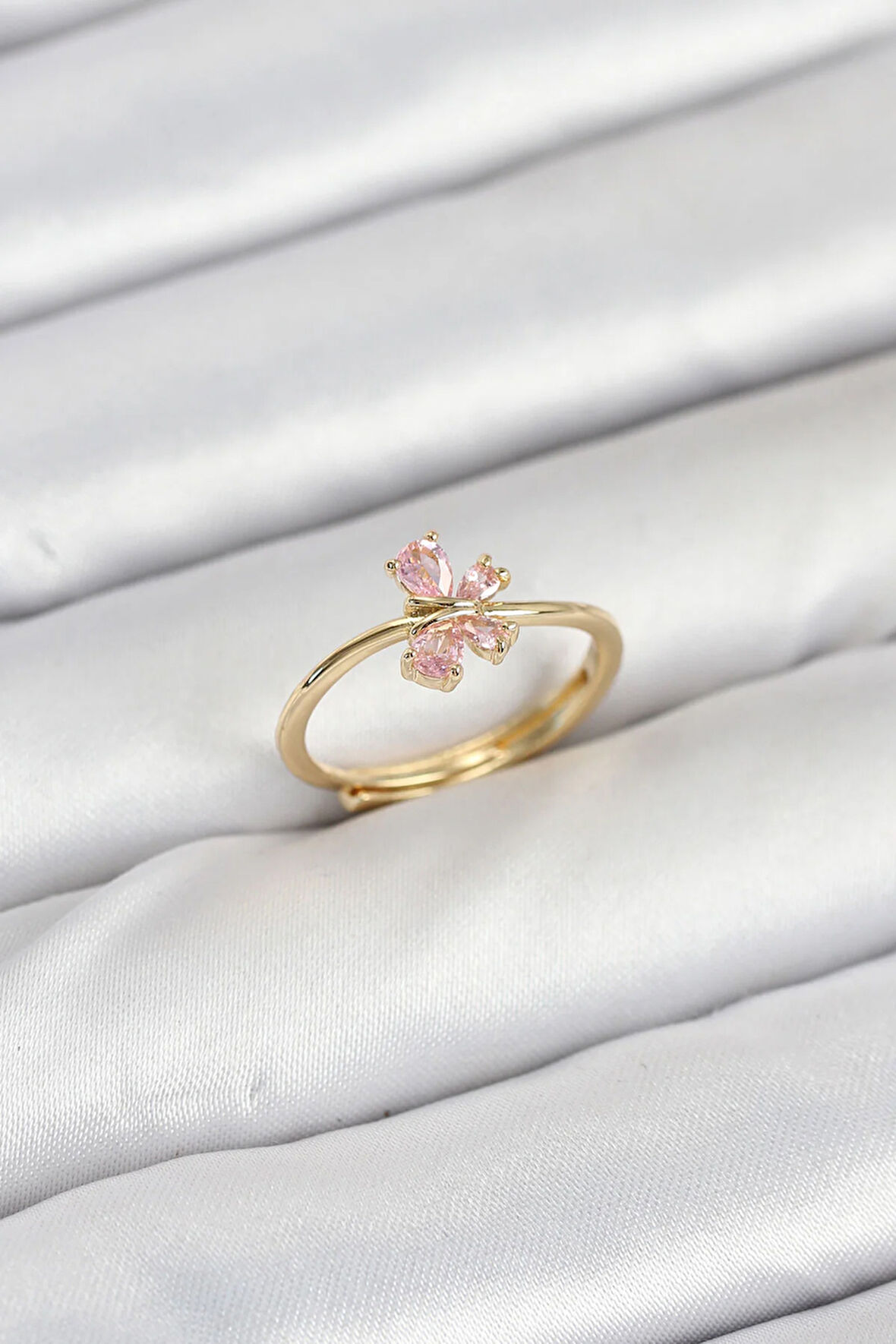 Tegan Pirinç Gold Renk Pembe Kelebek Kadın Yüzük TG27BYK3870